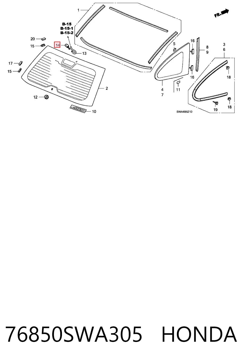 76850SWA305 Honda Injetor de fluido para lavador de vidro traseiro