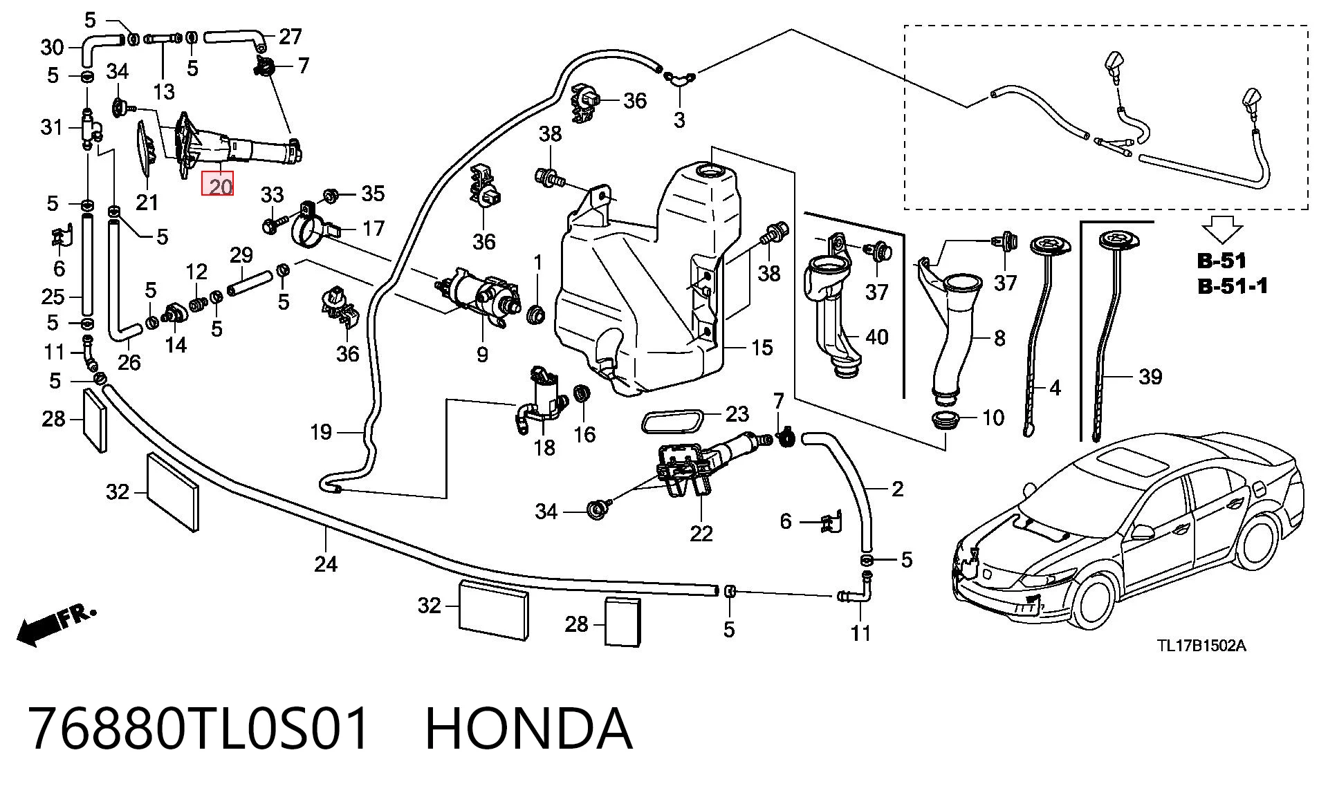 76880TL0S01 Honda Injetor de fluido para lavador da luz dianteira direita