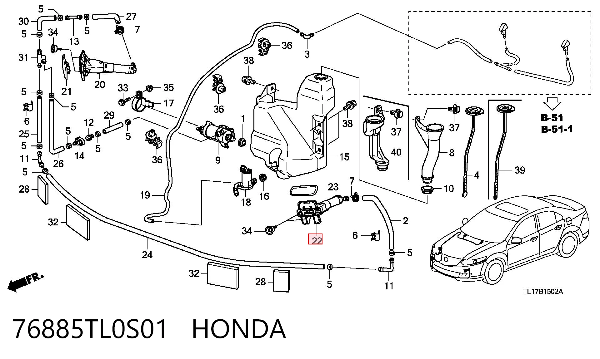 76885TL0S01 Honda Injetor de fluido para lavador da luz dianteira esquerda