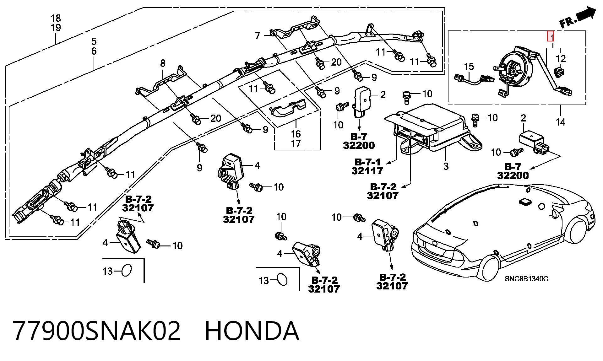 77900SNAK02 Honda Anel AIRBAG de contato, cabo plano do volante