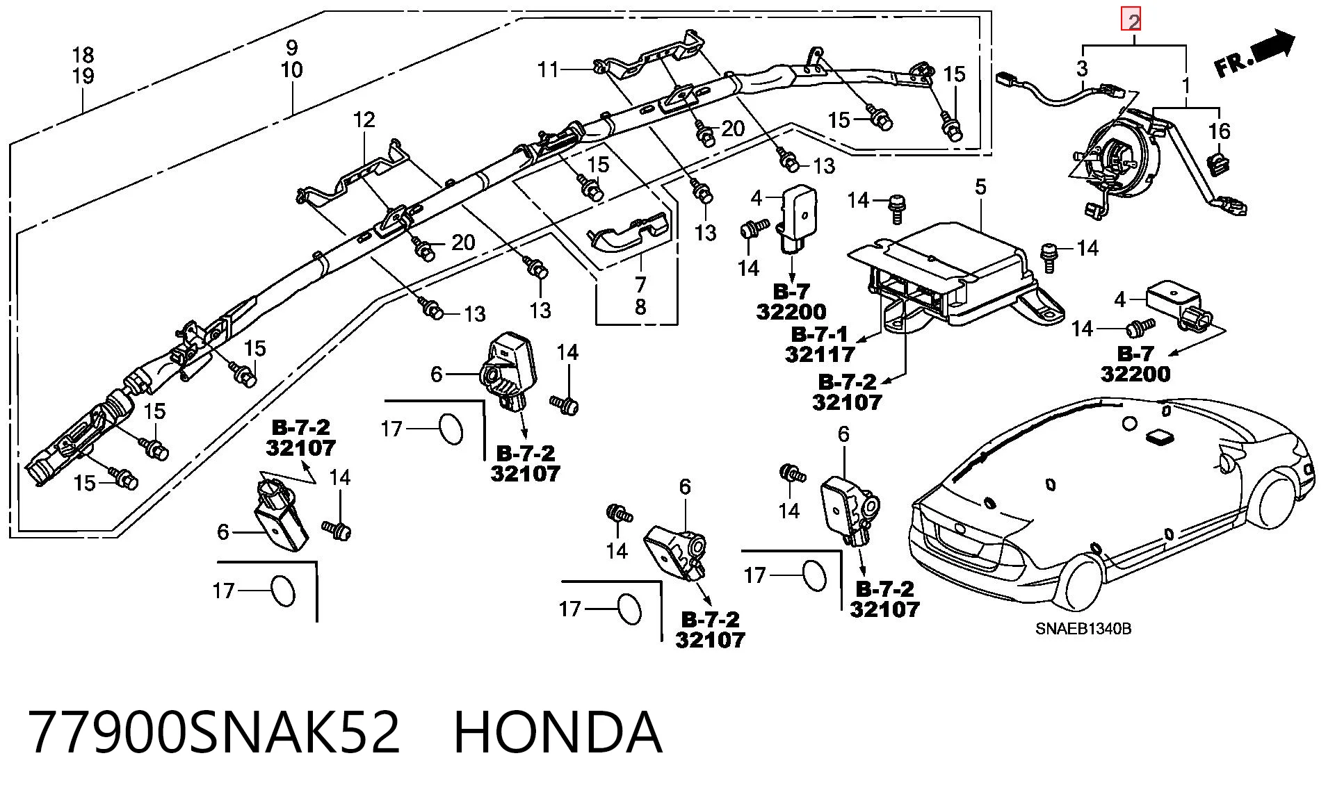 77900SNAK52 Honda Anel AIRBAG de contato, cabo plano do volante