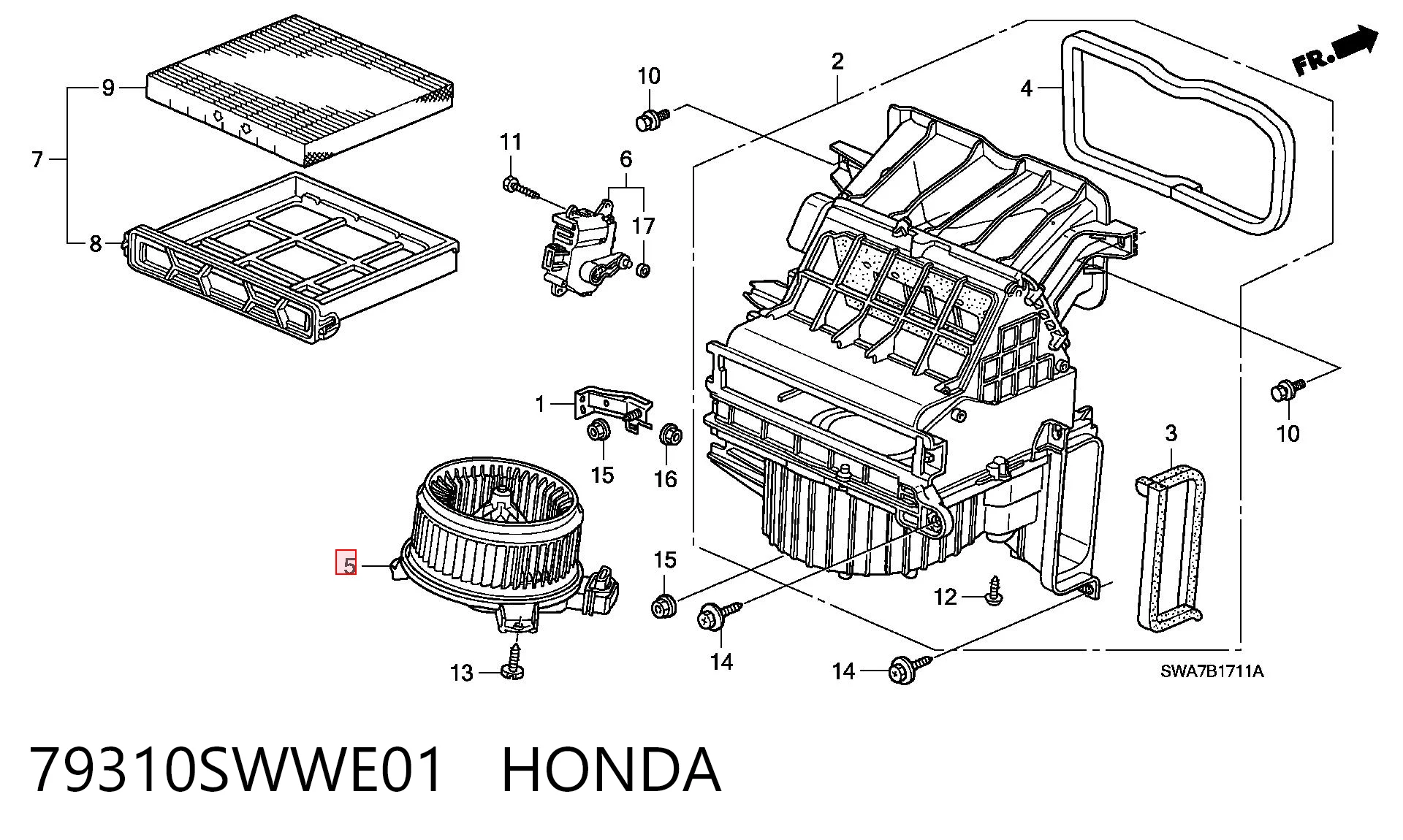 79310SWWE01 Honda Motor de ventilador de forno (de aquecedor de salão)