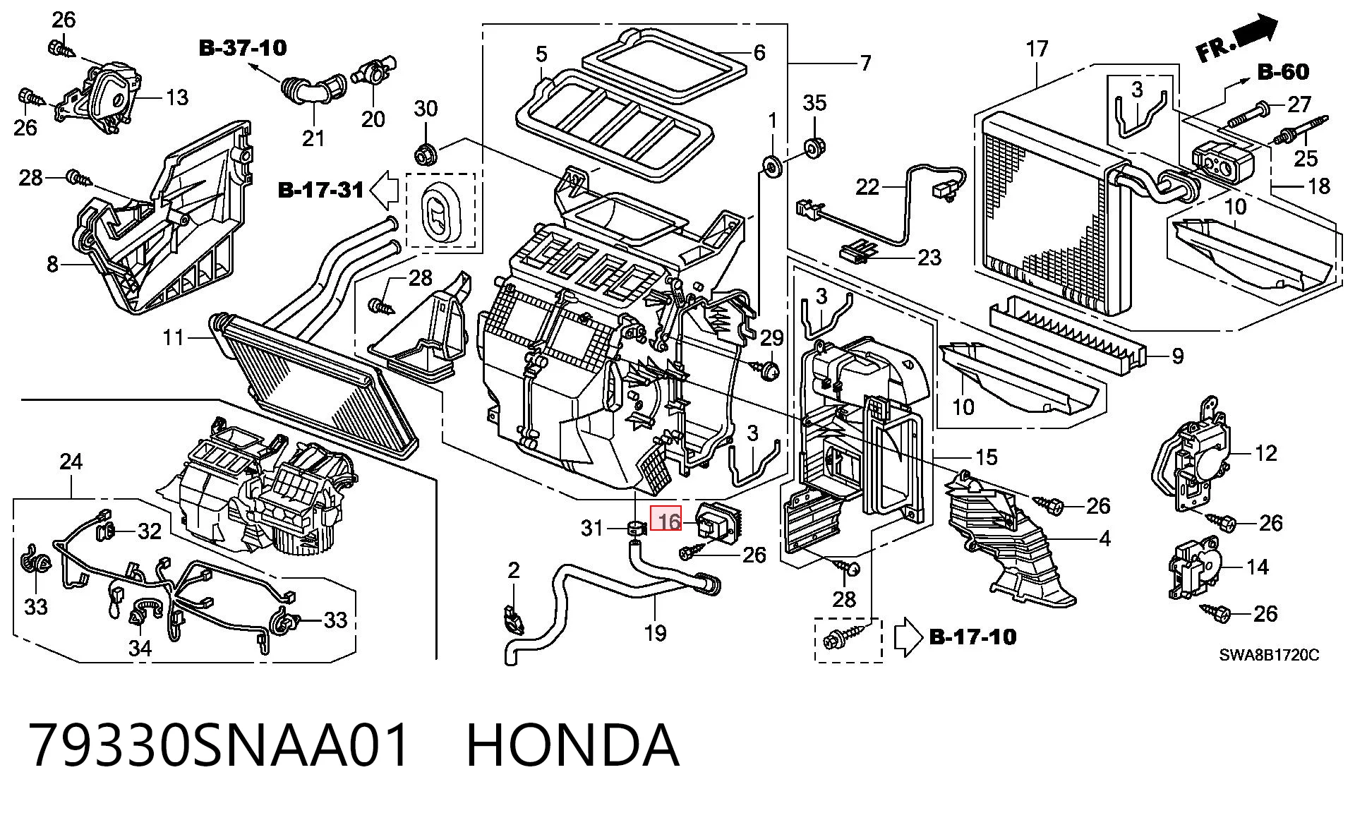 79330SNAA01 Honda Resistor (resistência) de ventilador de forno (de aquecedor de salão)