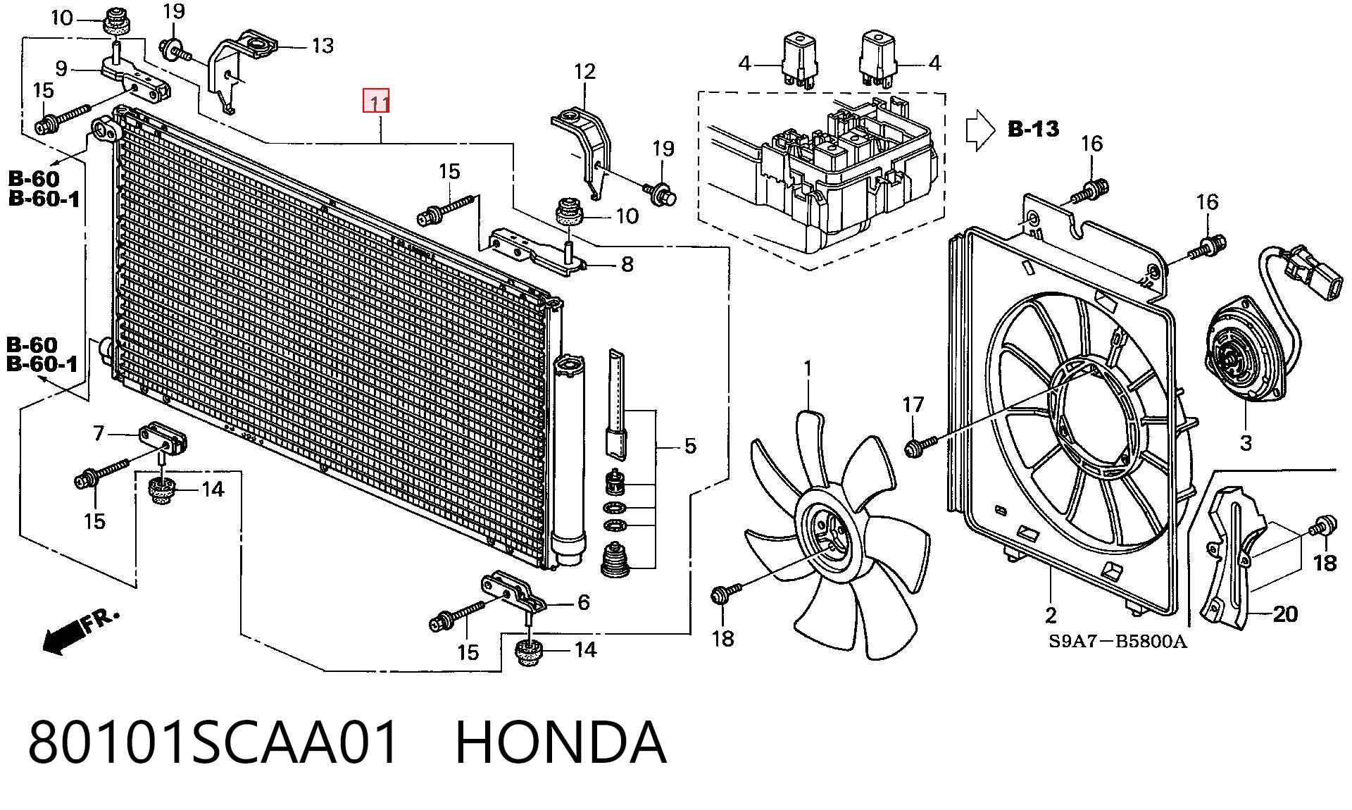 80101SCAA01 Honda Radiador de aparelho de ar condicionado