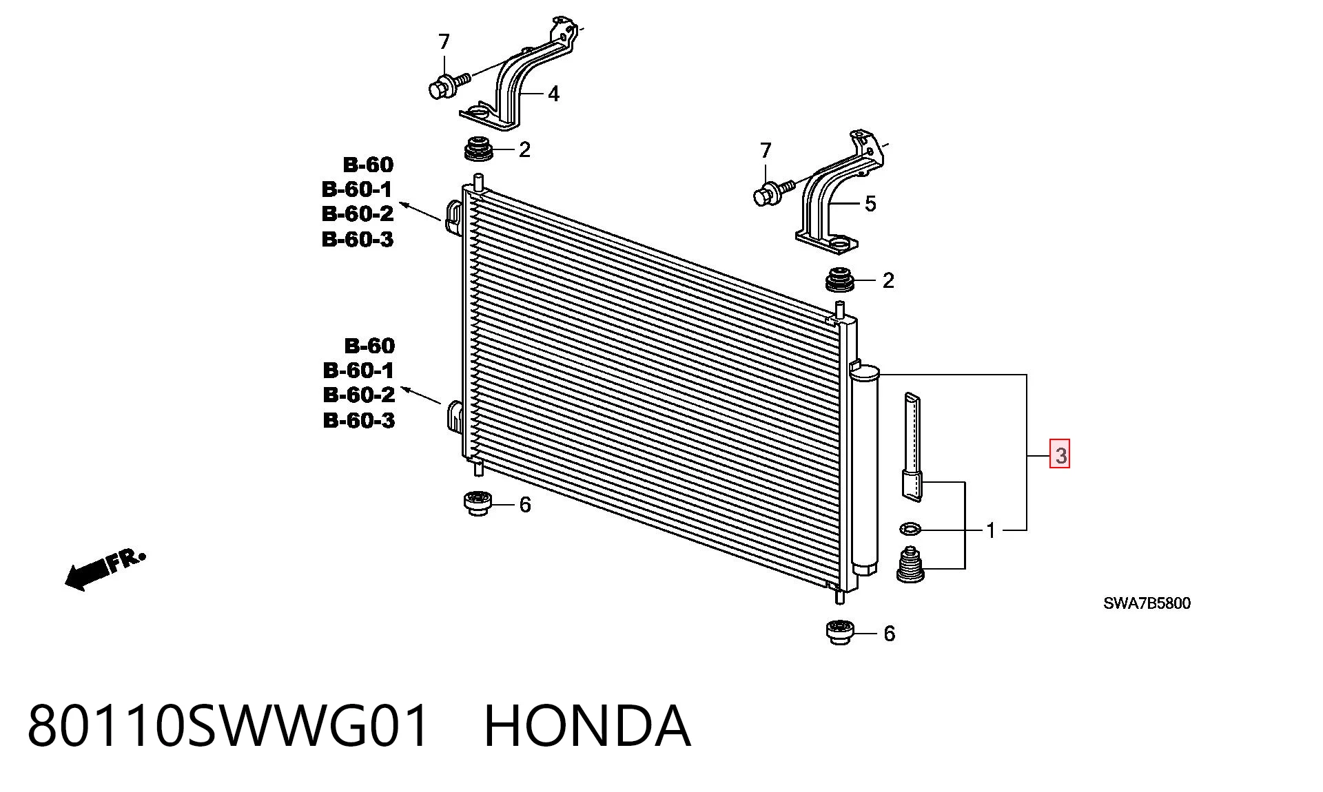 80110SWWG01 Honda Radiador de aparelho de ar condicionado