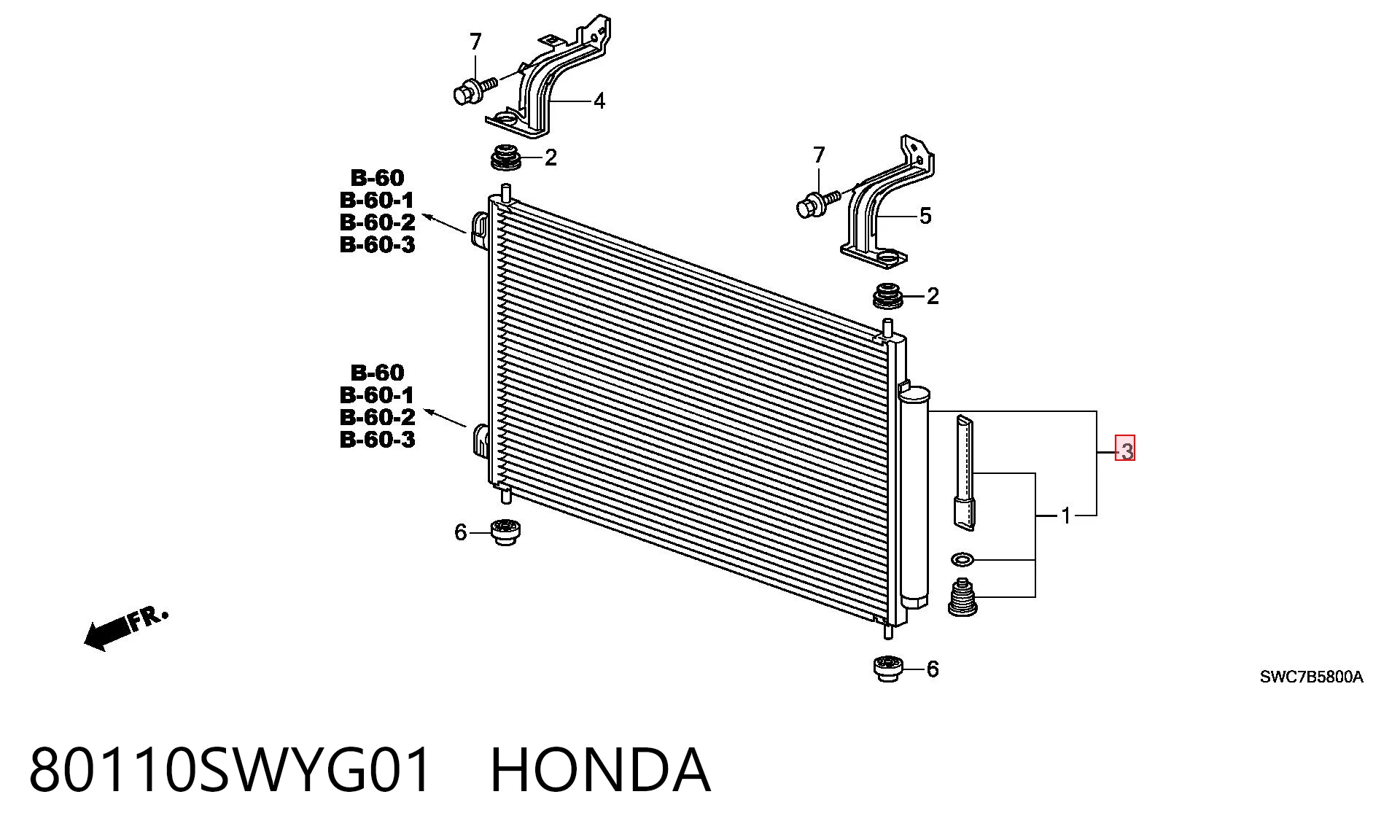 80110SWYG01 Honda Radiador de aparelho de ar condicionado