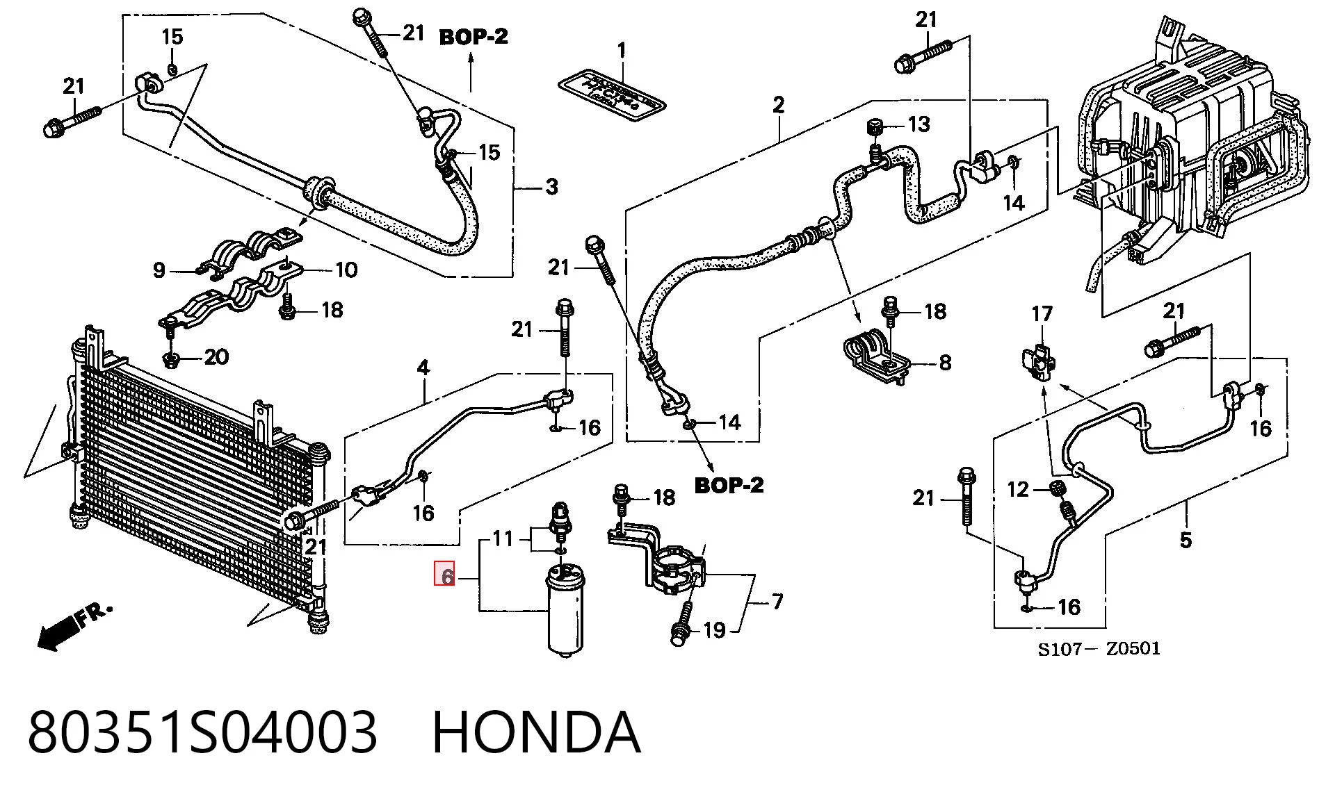 80351S04003 Honda Tanque de recepção do secador de aparelho de ar condicionado