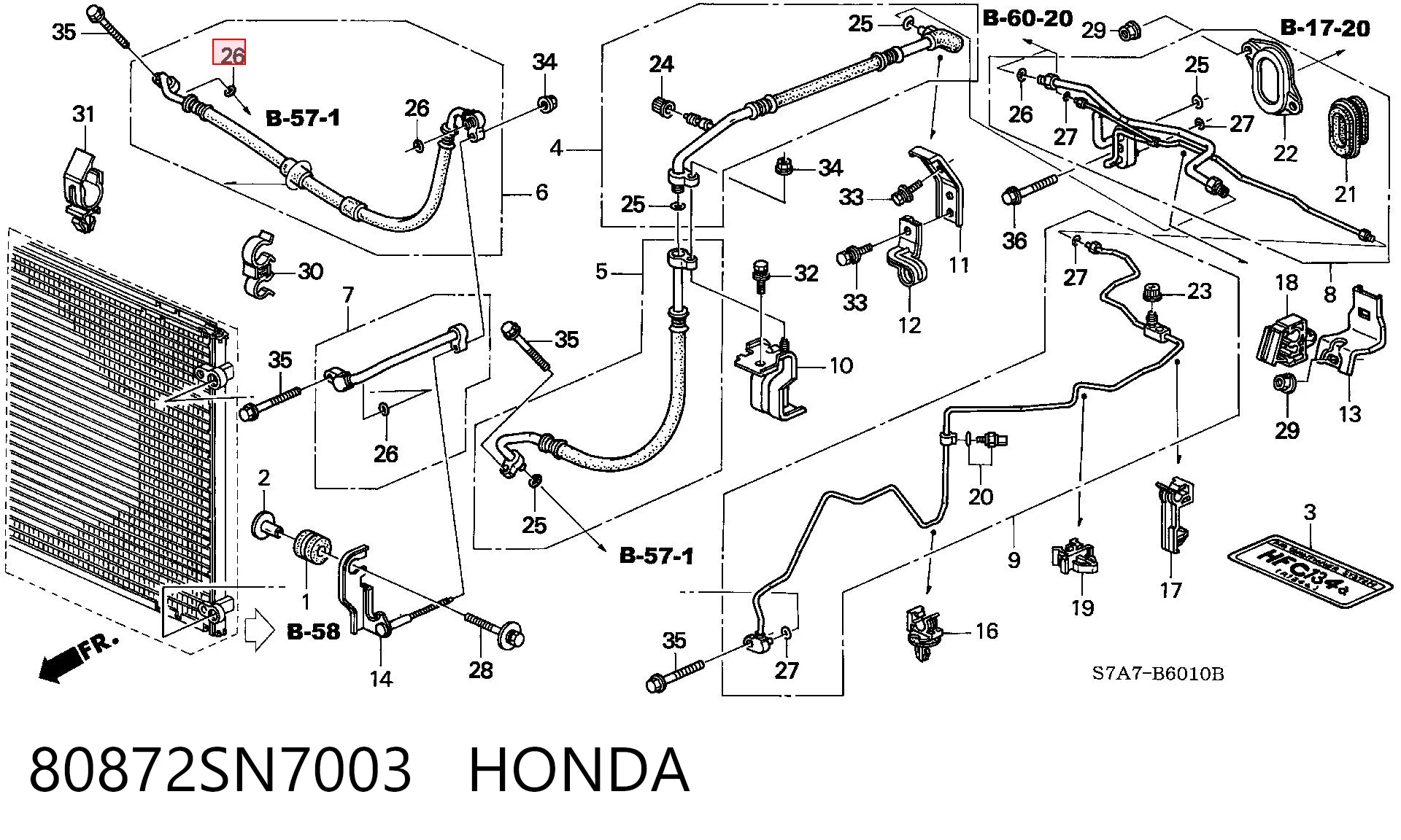 80872SN7003 Honda Vedante anular de tubo de aparelho de ar condicionado