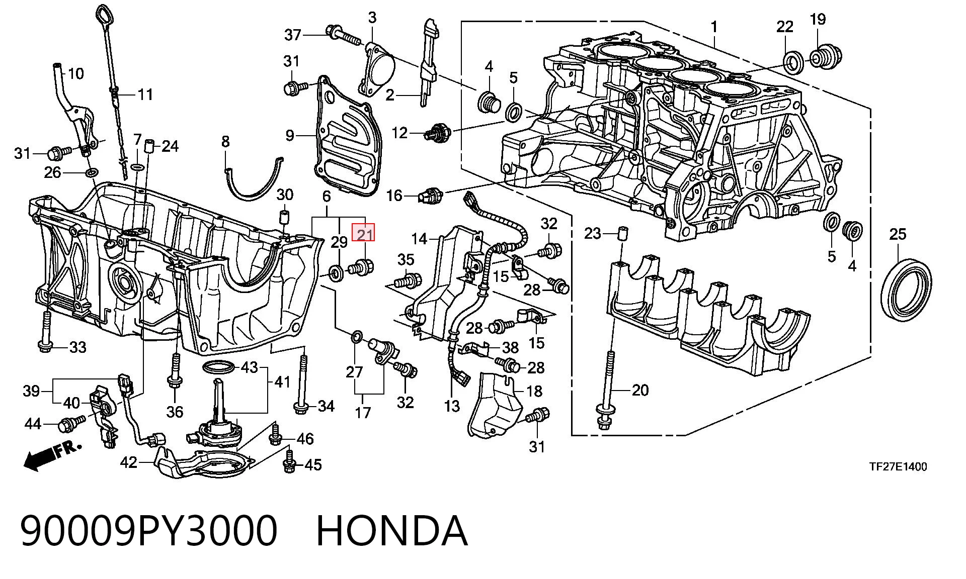 90009PY3000 Honda Tampão de panela de motor