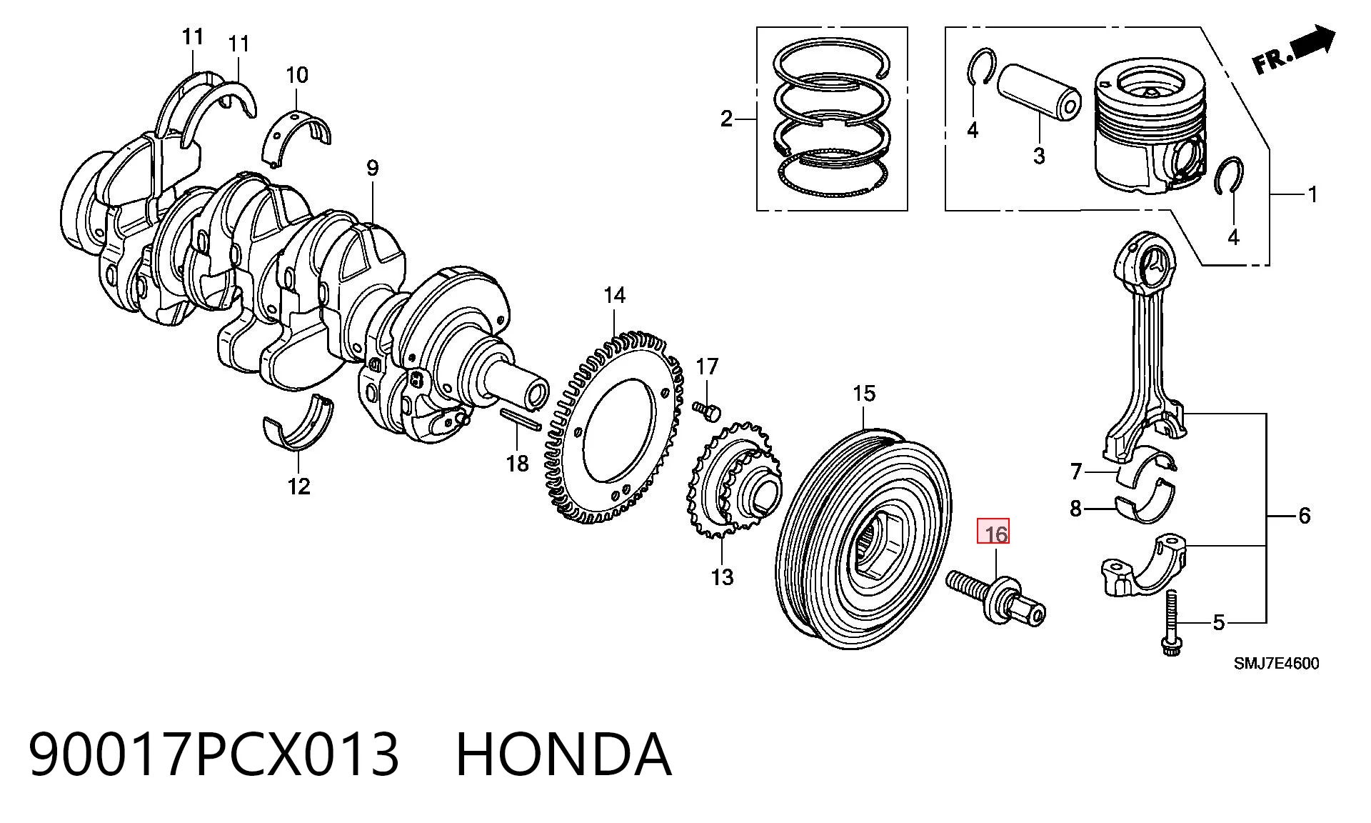 90017PCX013 Honda Parafuso da polia de cambota