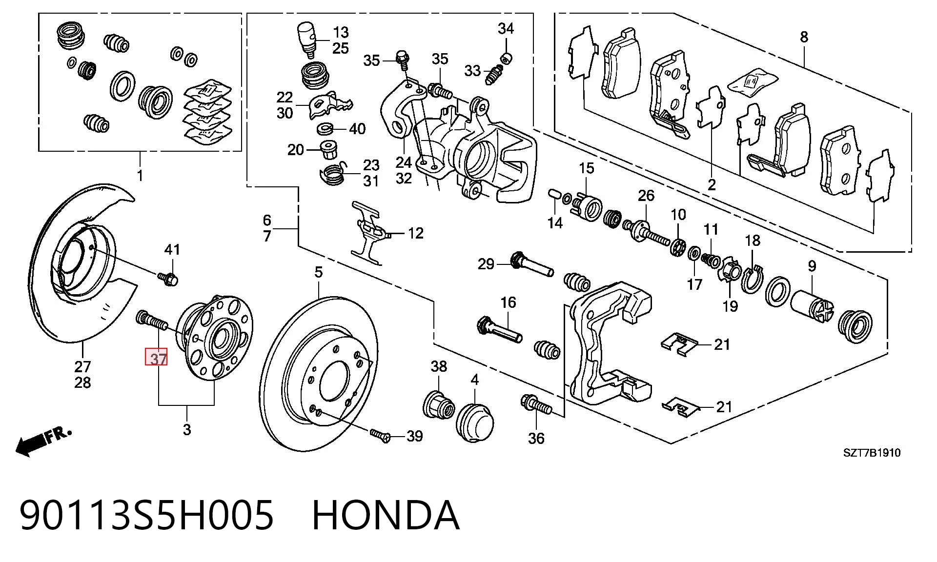 90113S5H005 Honda Prego de roda traseiro