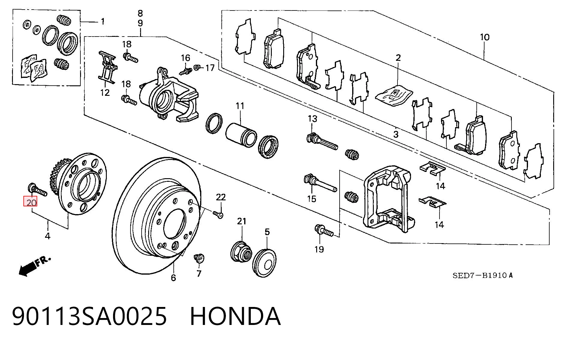 90113SA0025 Honda Prego de roda traseiro
