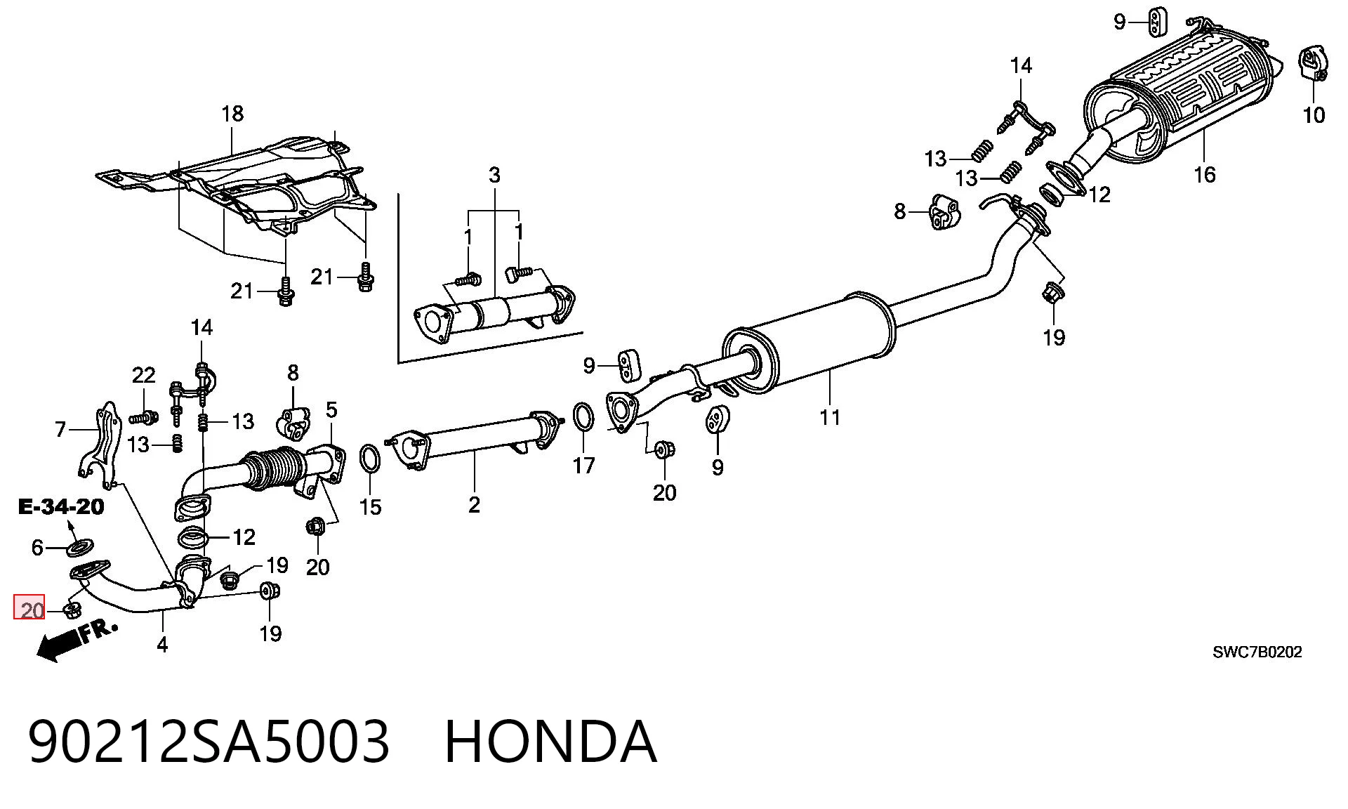 90212SA5003 Honda Porca de tubo coletor de escape