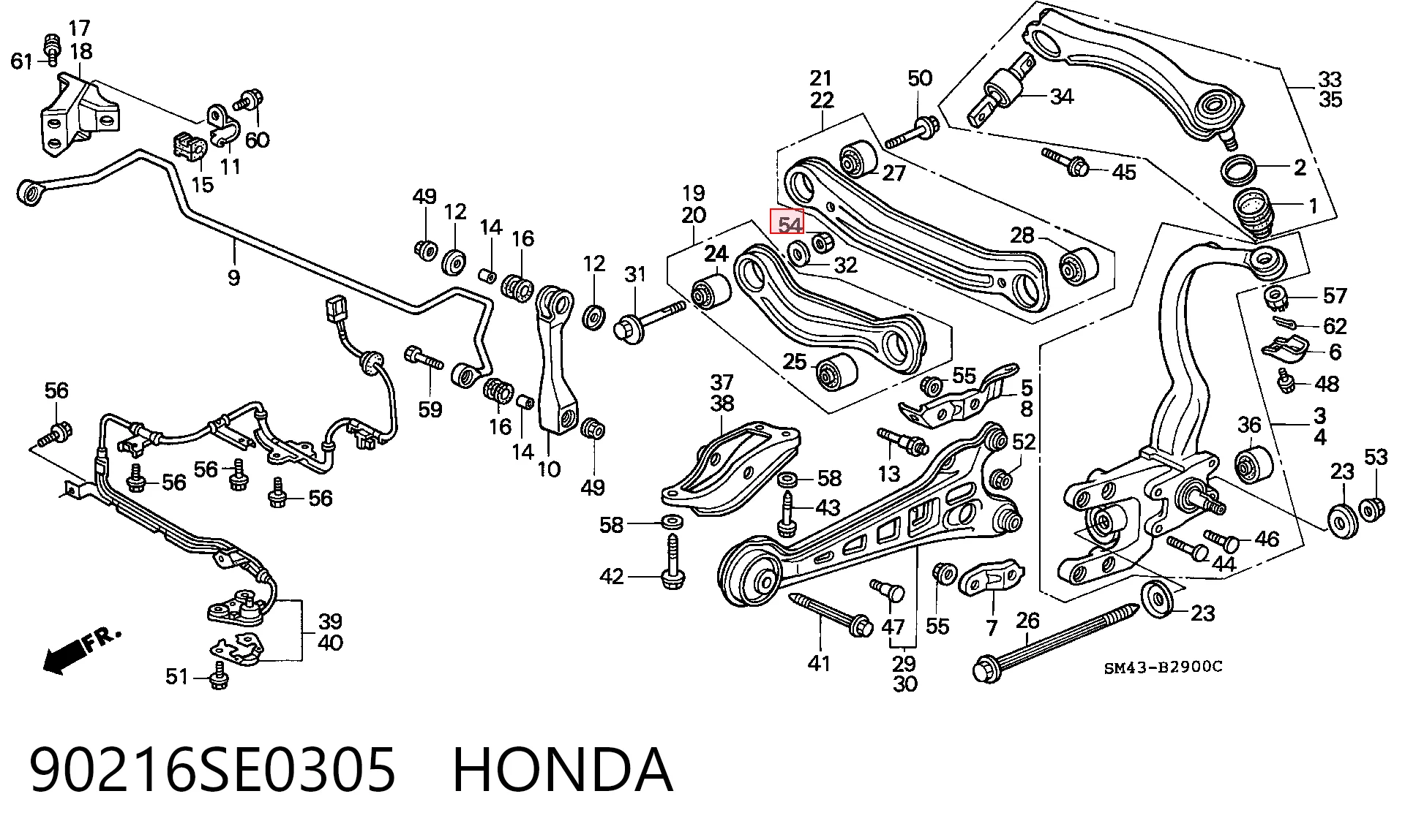 90216SE0305 Honda Porca excêntrica do braço oscilante inferior traseiro (de inclinação)