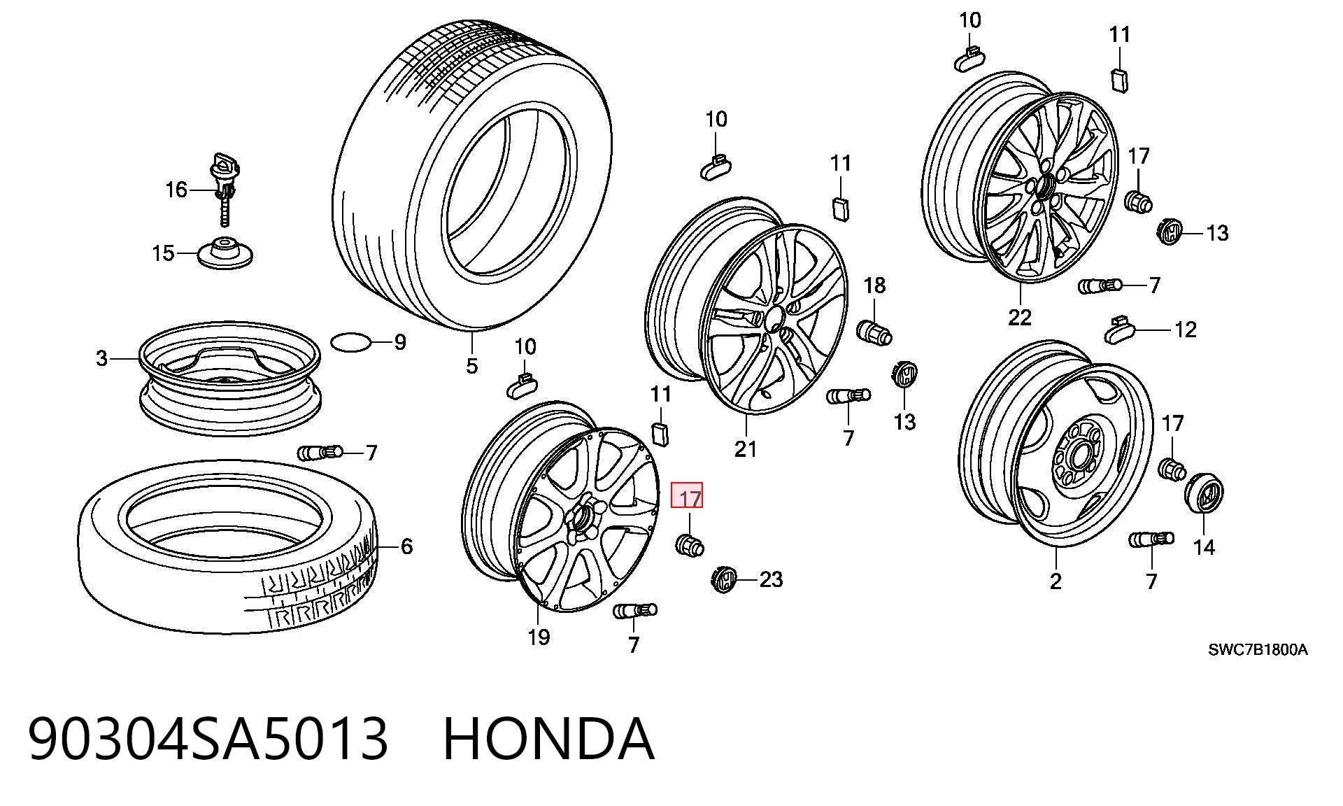 90304SA5013 Honda Porca de roda