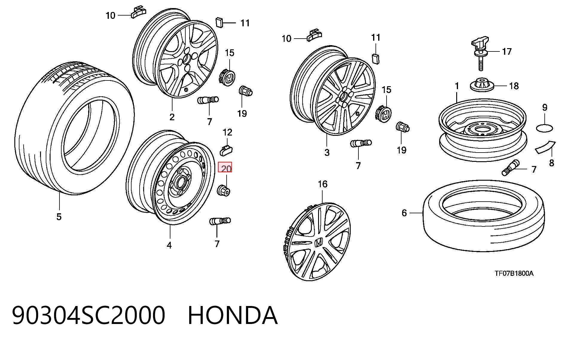  Porca de roda Honda Civic V sedan (EG, EH) (1991 - 1996) V