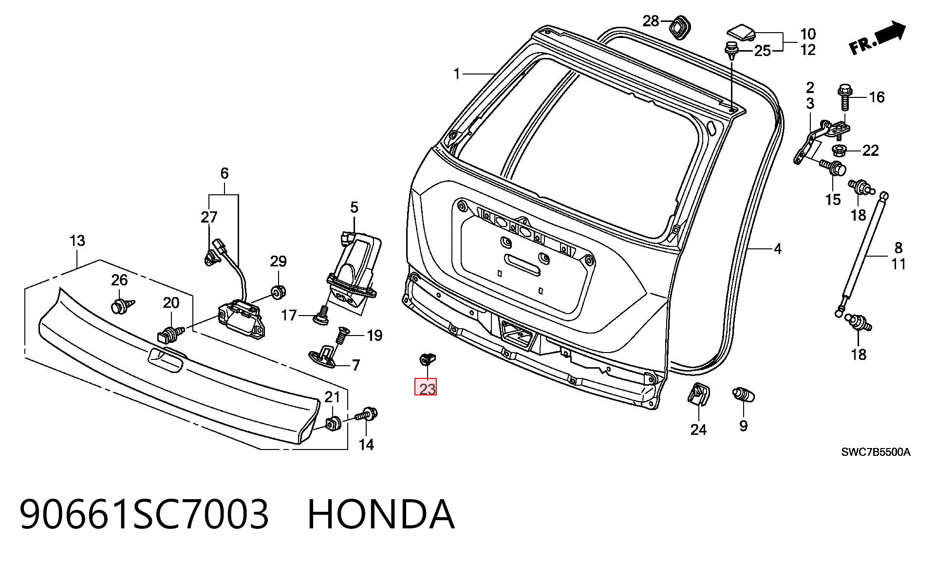 90661SC7003 Honda Cápsula (prendedor) de fixação de revestimento de tampa de porta-malas