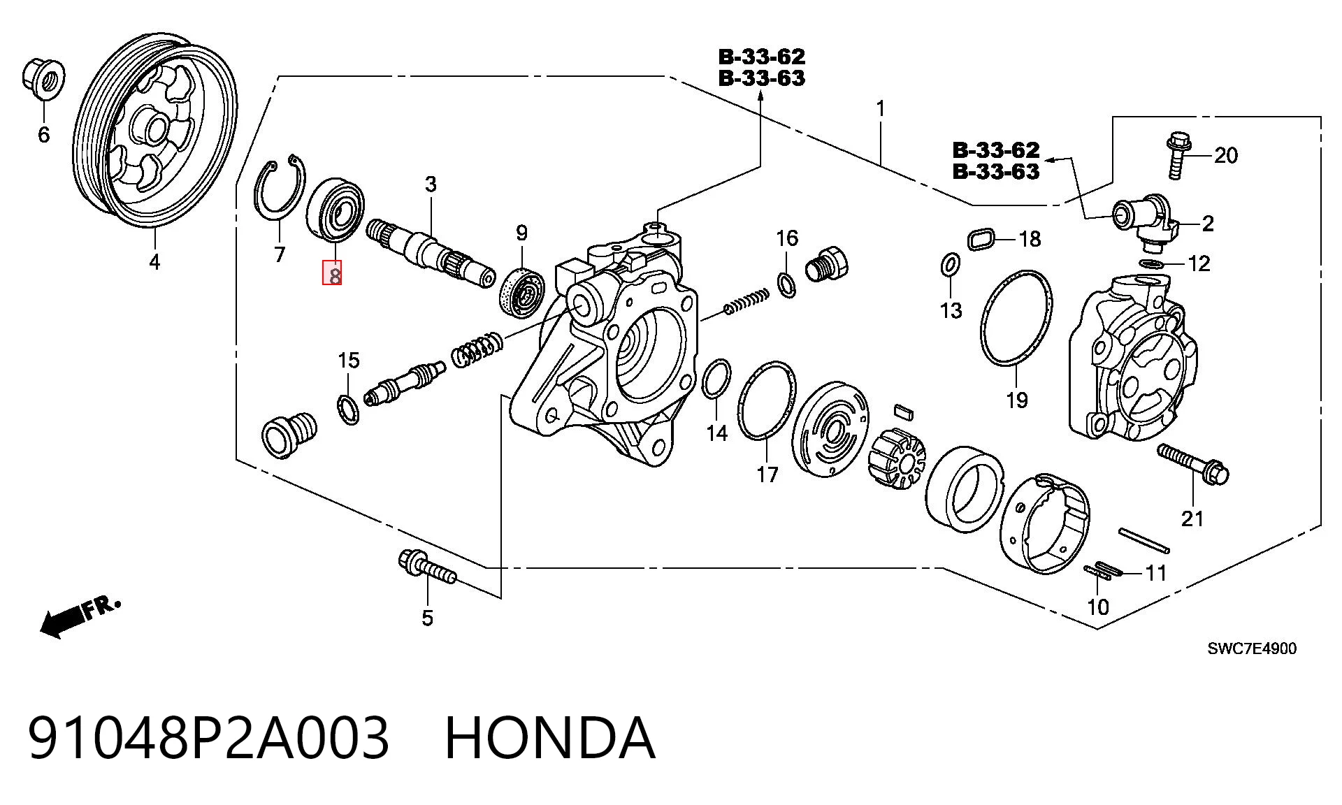 91048P2A003 Honda Rolamento de bomba da Direção hidrâulica assistida