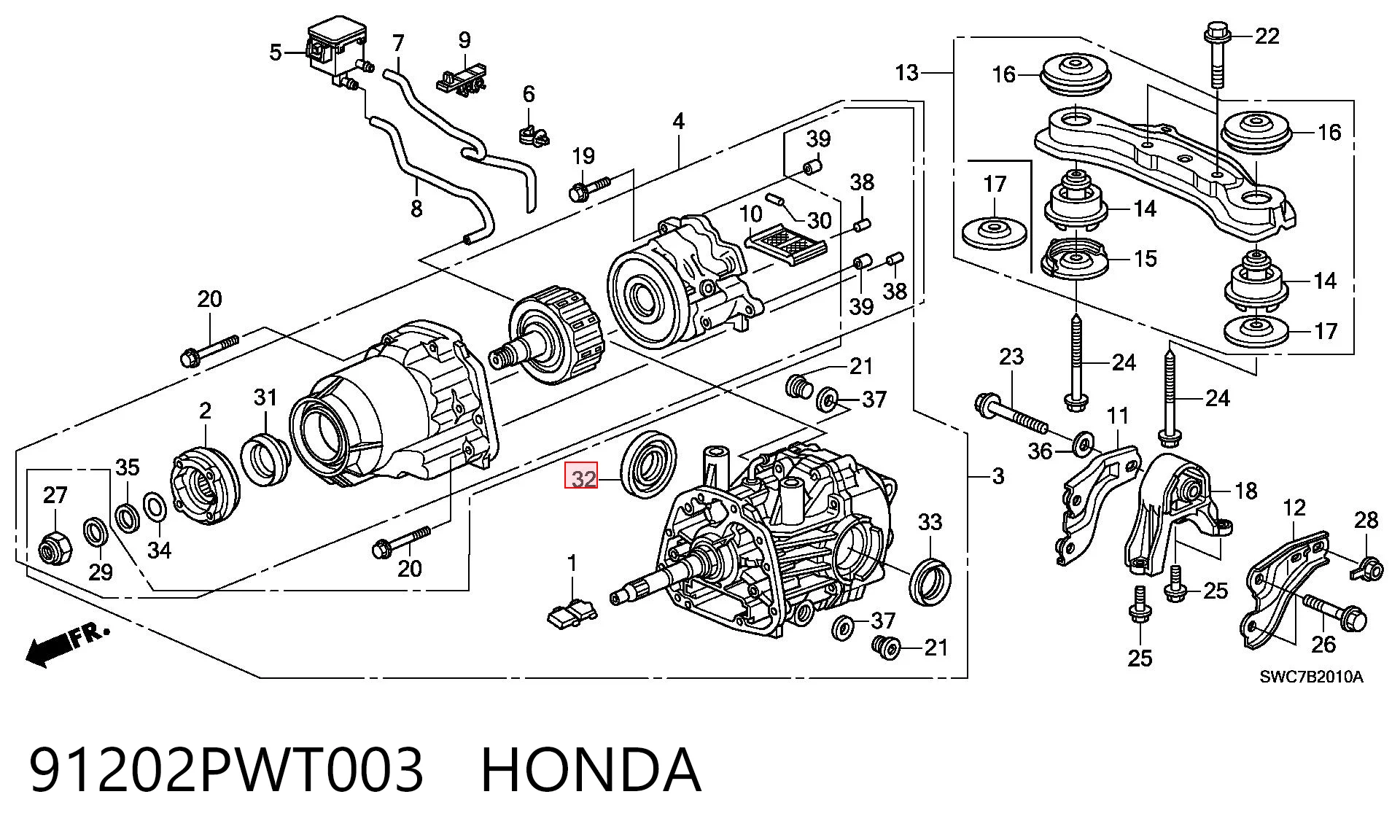 91202PWT003 Honda Bucim de redutor do eixo traseiro