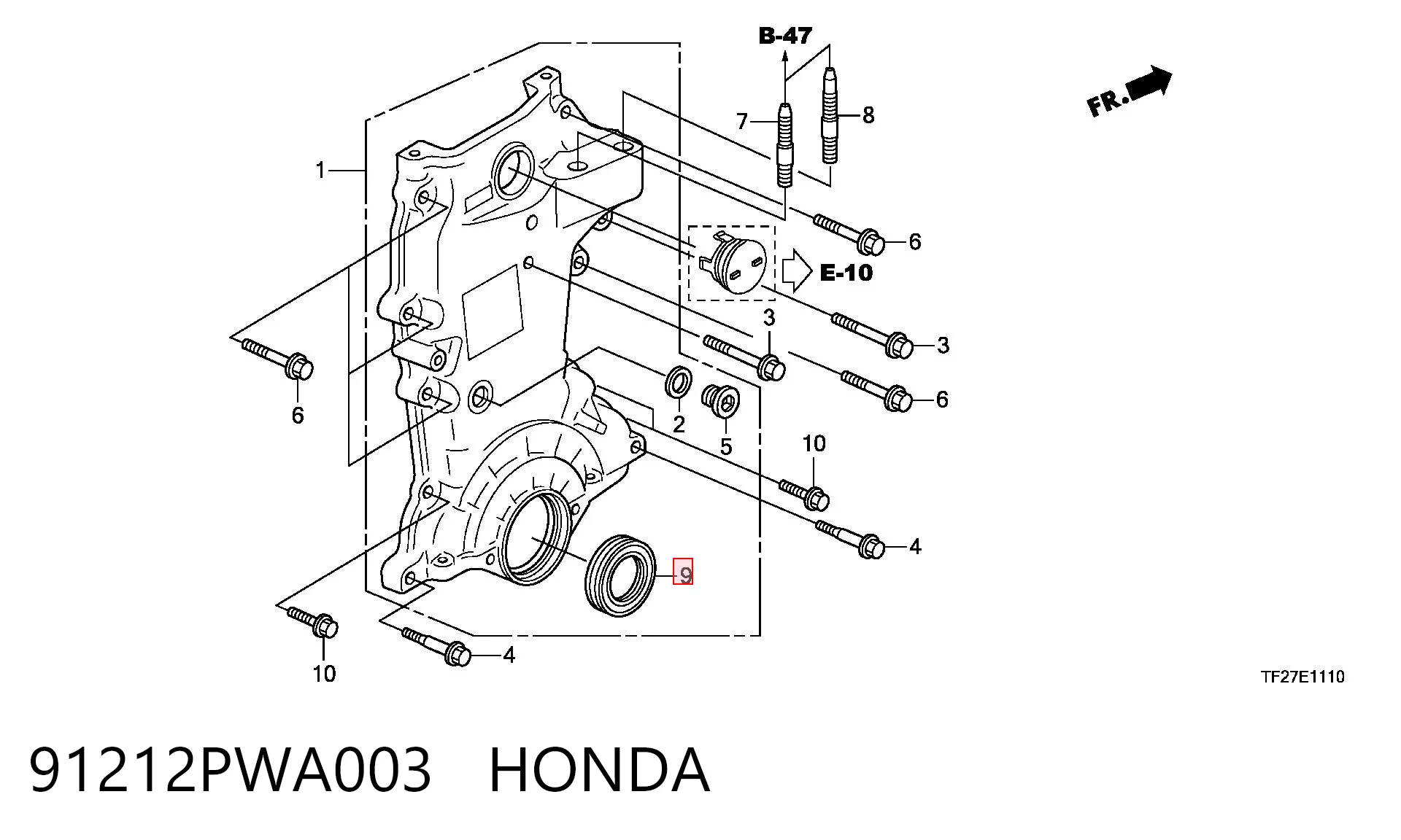 91212PWA003 Honda Vedação dianteira de cambota de motor