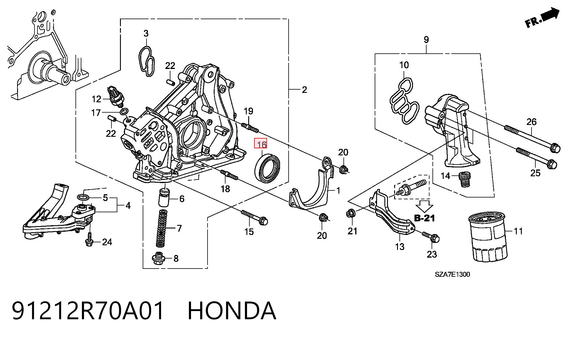 91212R70A01 Honda Vedação dianteira de cambota de motor