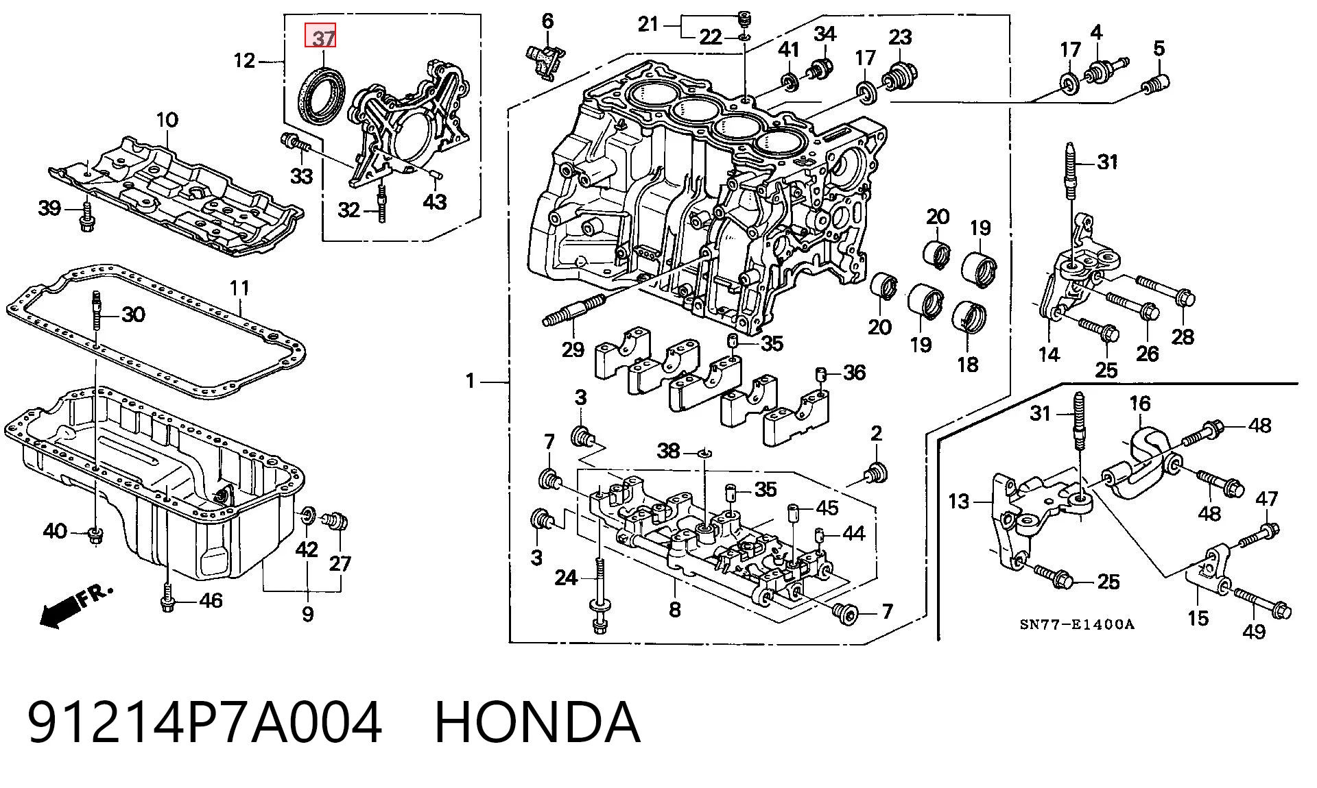 91214P7A004 Honda Vedação traseira de cambota de motor