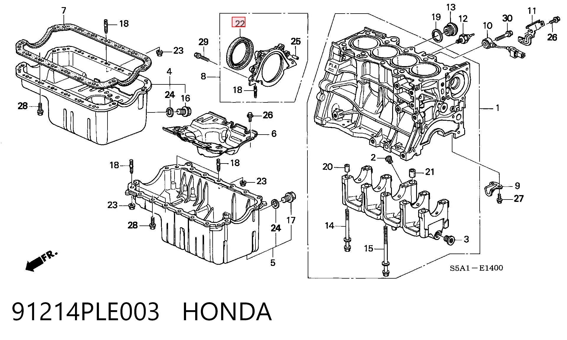 91214PLE003 Honda Vedação traseira de cambota de motor
