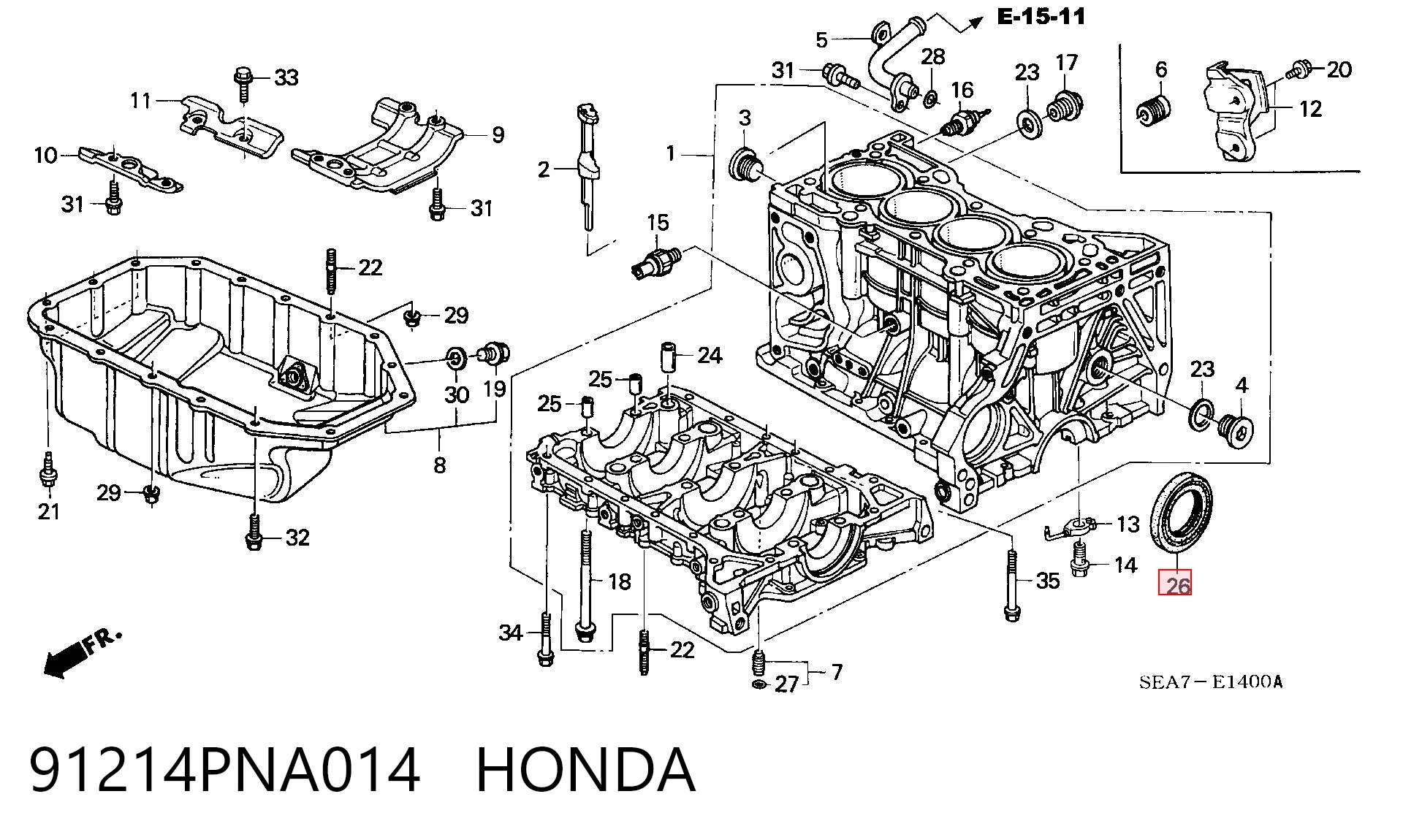 91214PNA014 Honda Vedação traseira de cambota de motor