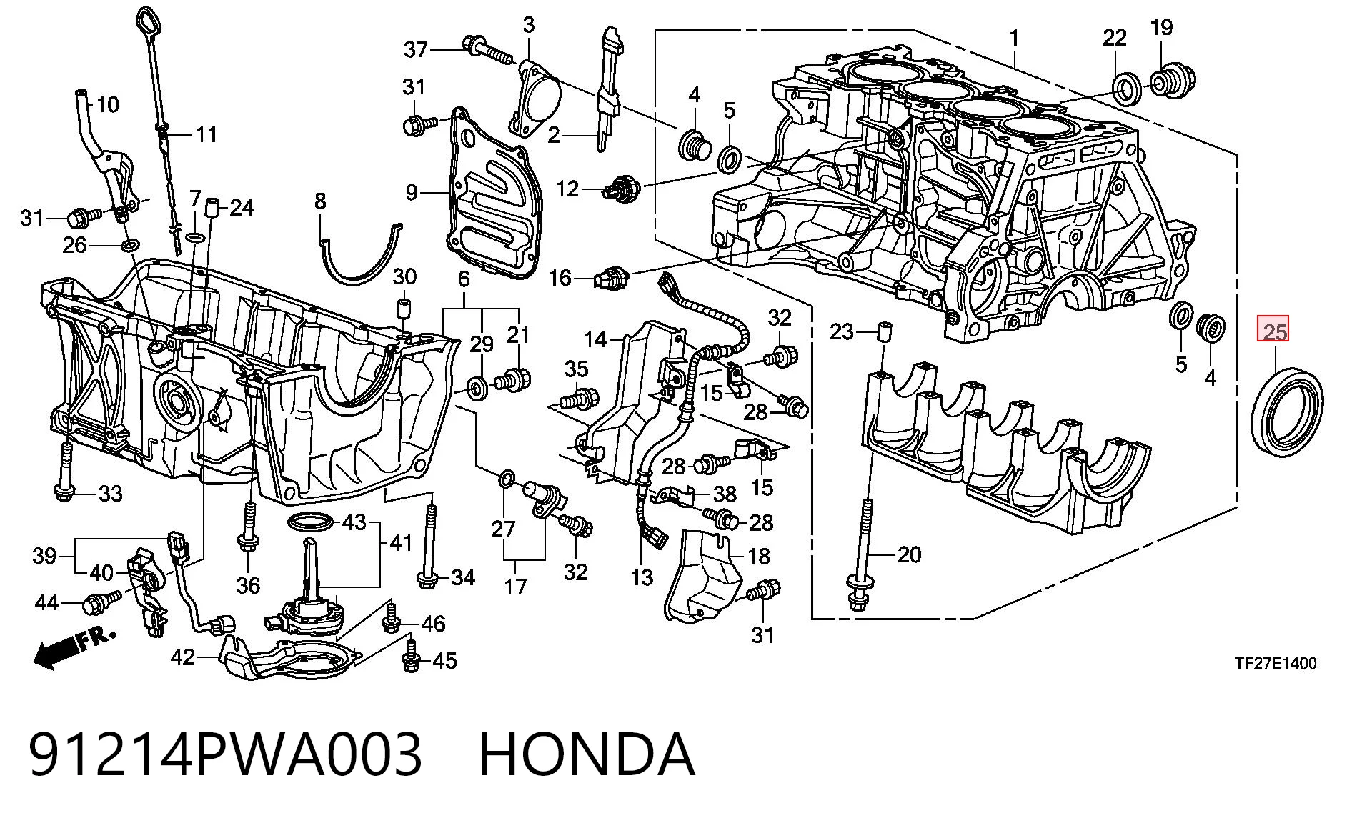 91214PWA003 Honda Vedação traseira de cambota de motor