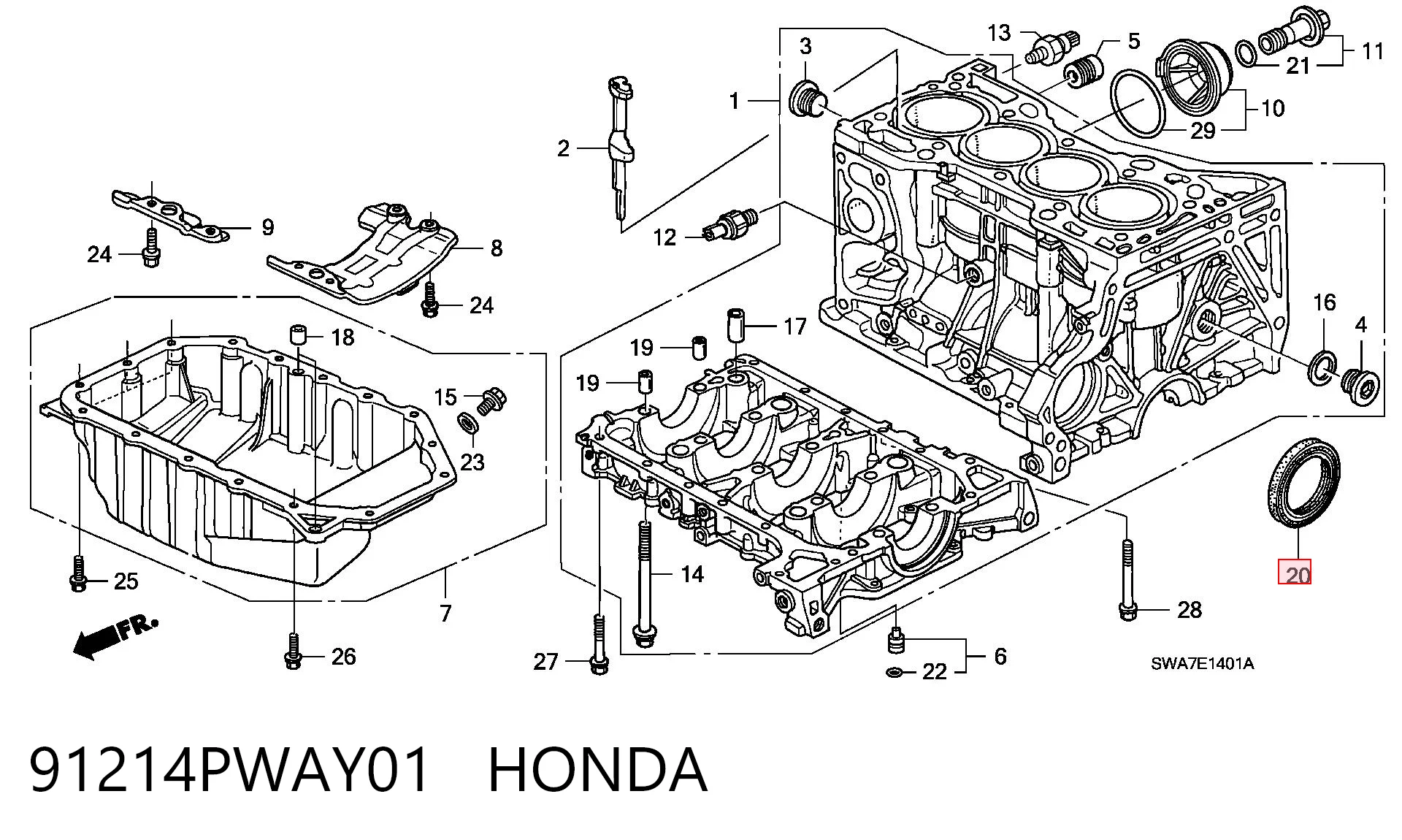 91214PWAY01 Honda Vedação traseira de cambota de motor
