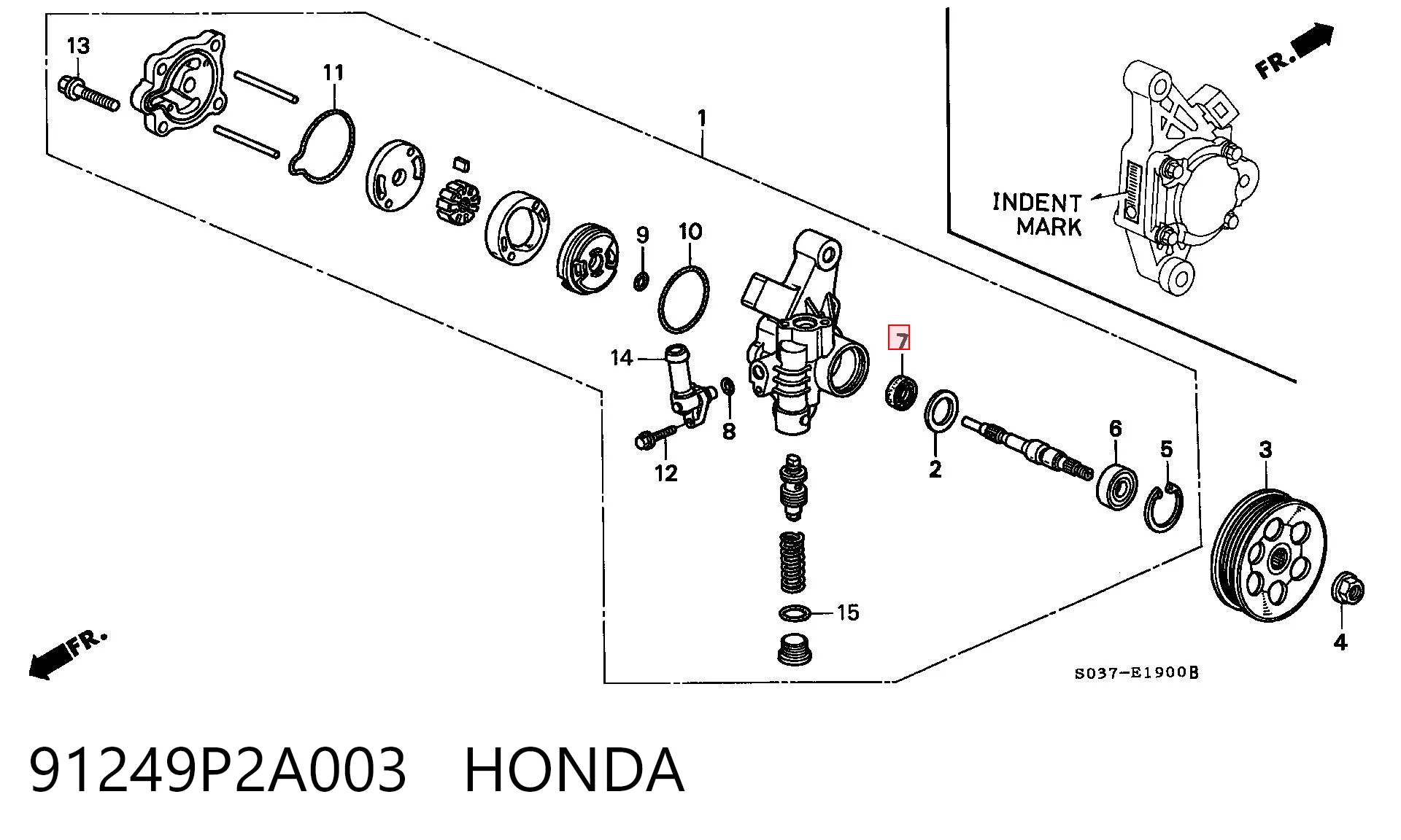 91249P2A003 Honda Vedação de bomba da Direção hidrâulica assistida do volante