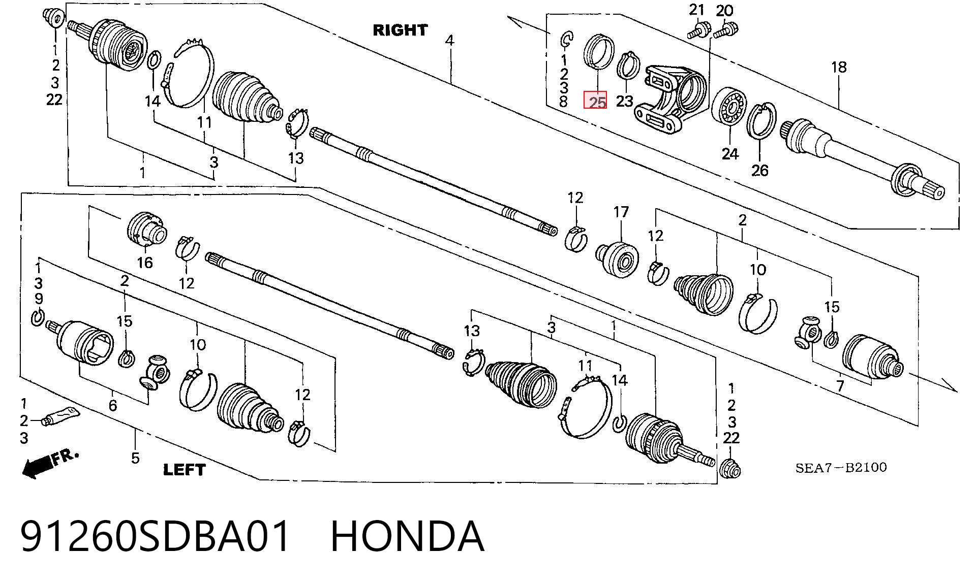91260SDBA01 Honda Bucim de rolamento suspenso dianteiro da árvore intermédia