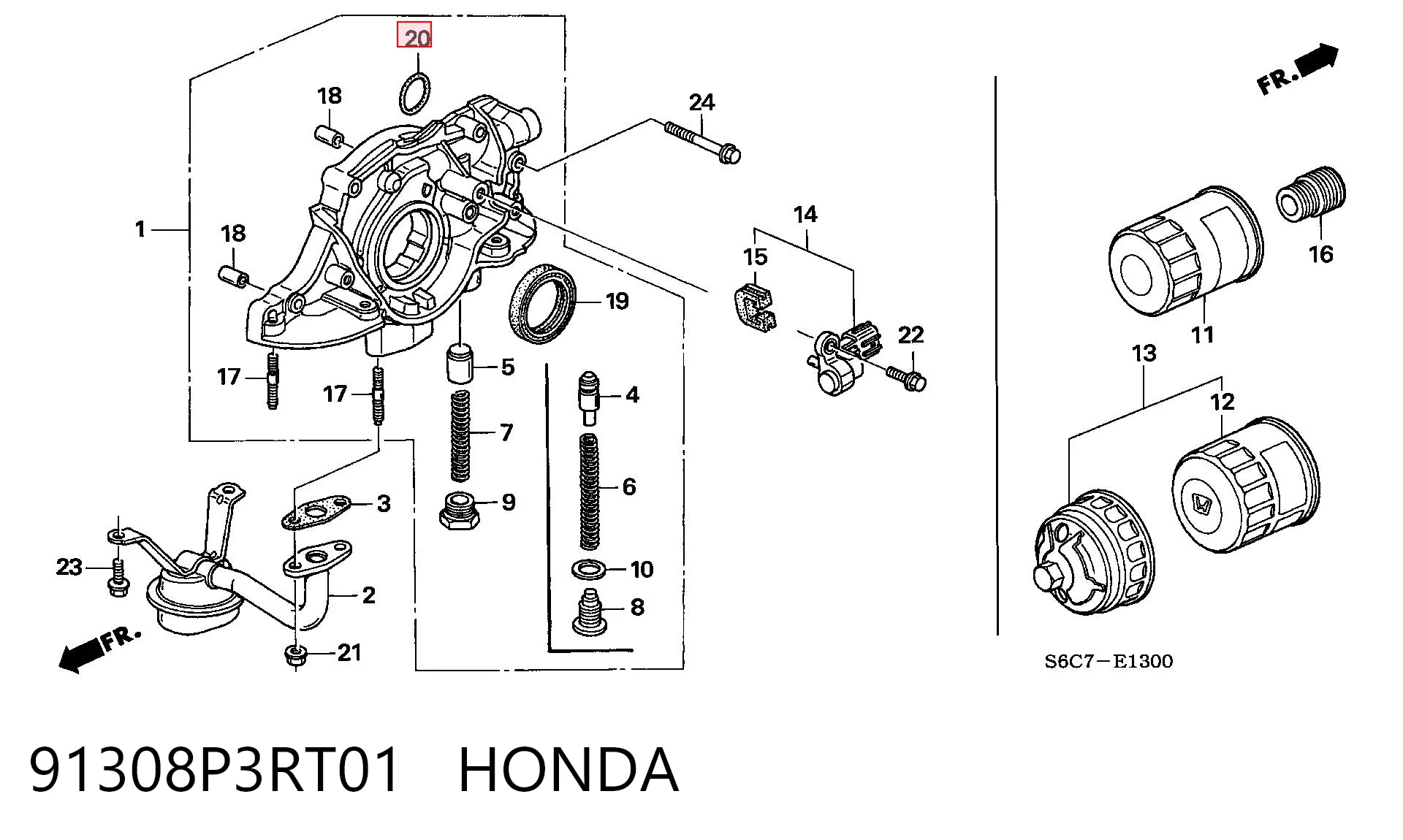 91308P3RT01 Honda Vedação de bomba de óleo de motor