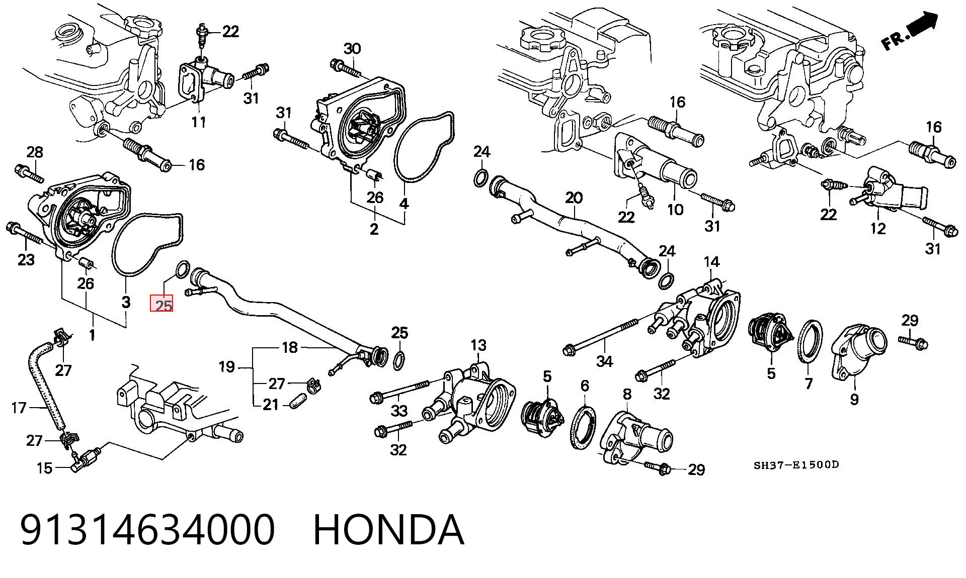 91314634000 Honda Anel (arruela) do injetor de ajuste