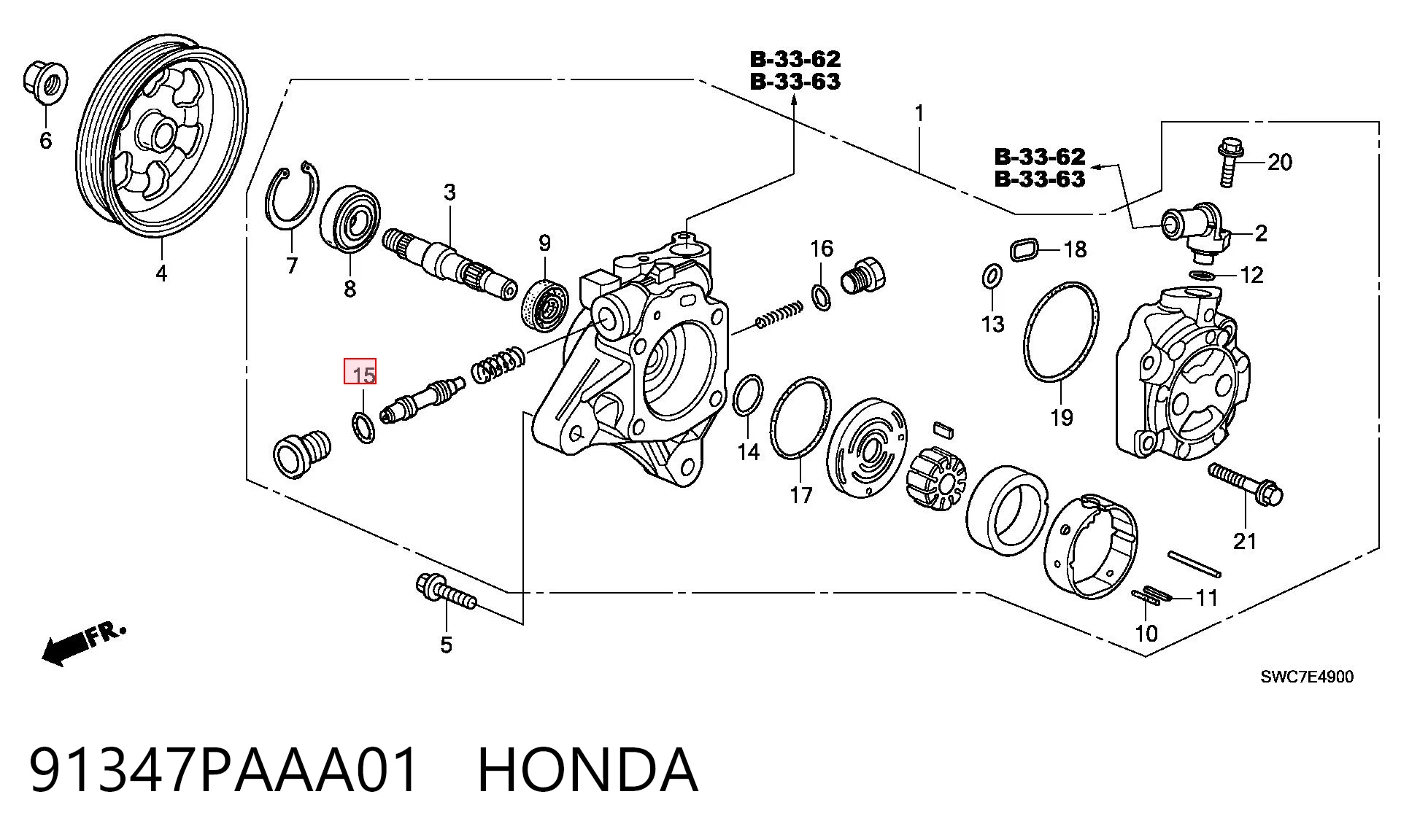 91347PAAA01 Honda Vedação de bomba da Direção hidrâulica assistida do volante