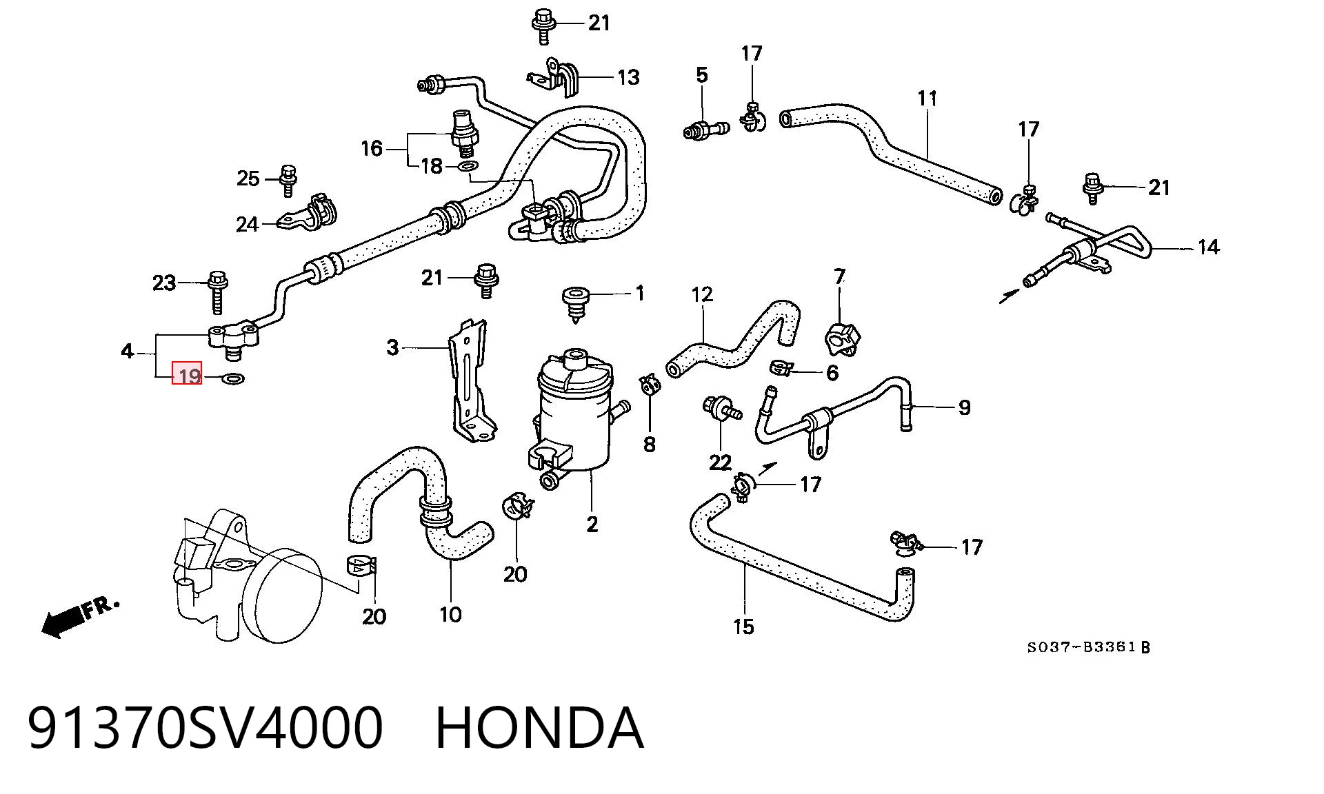 91370SV4000 Honda Anel de vedação de tanque da Direção hidrâulica assistida
