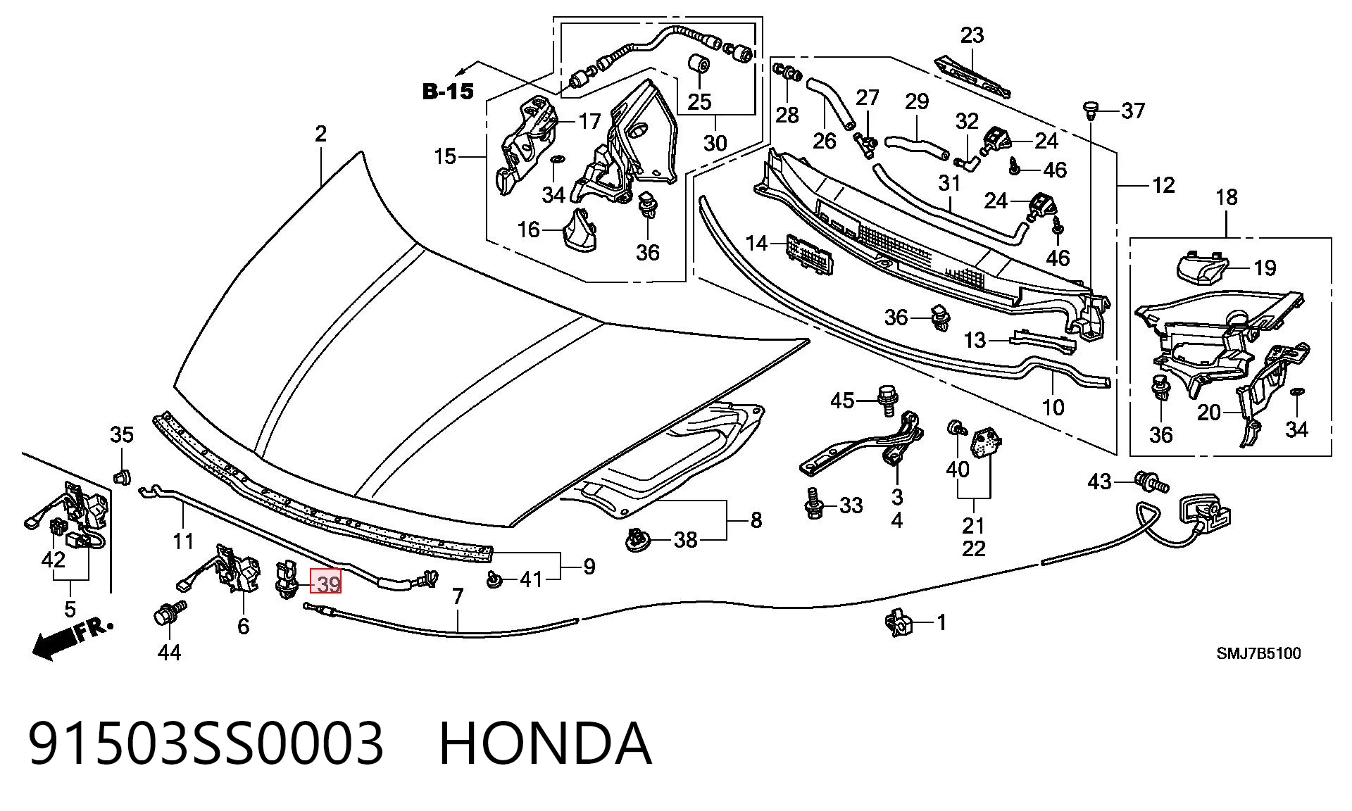 91503SS0003 Honda Fixador de suporte da capota