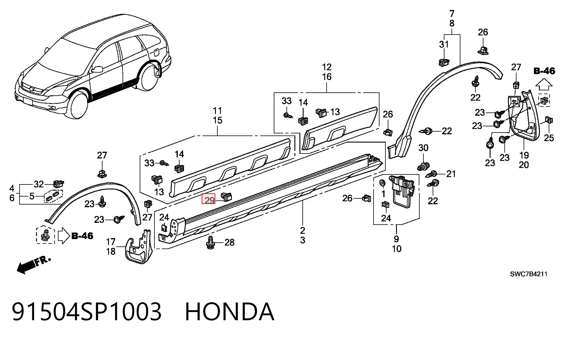 91504SP1003 Honda Cápsula (prendedor) de fixação de placas sobrepostas do acesso