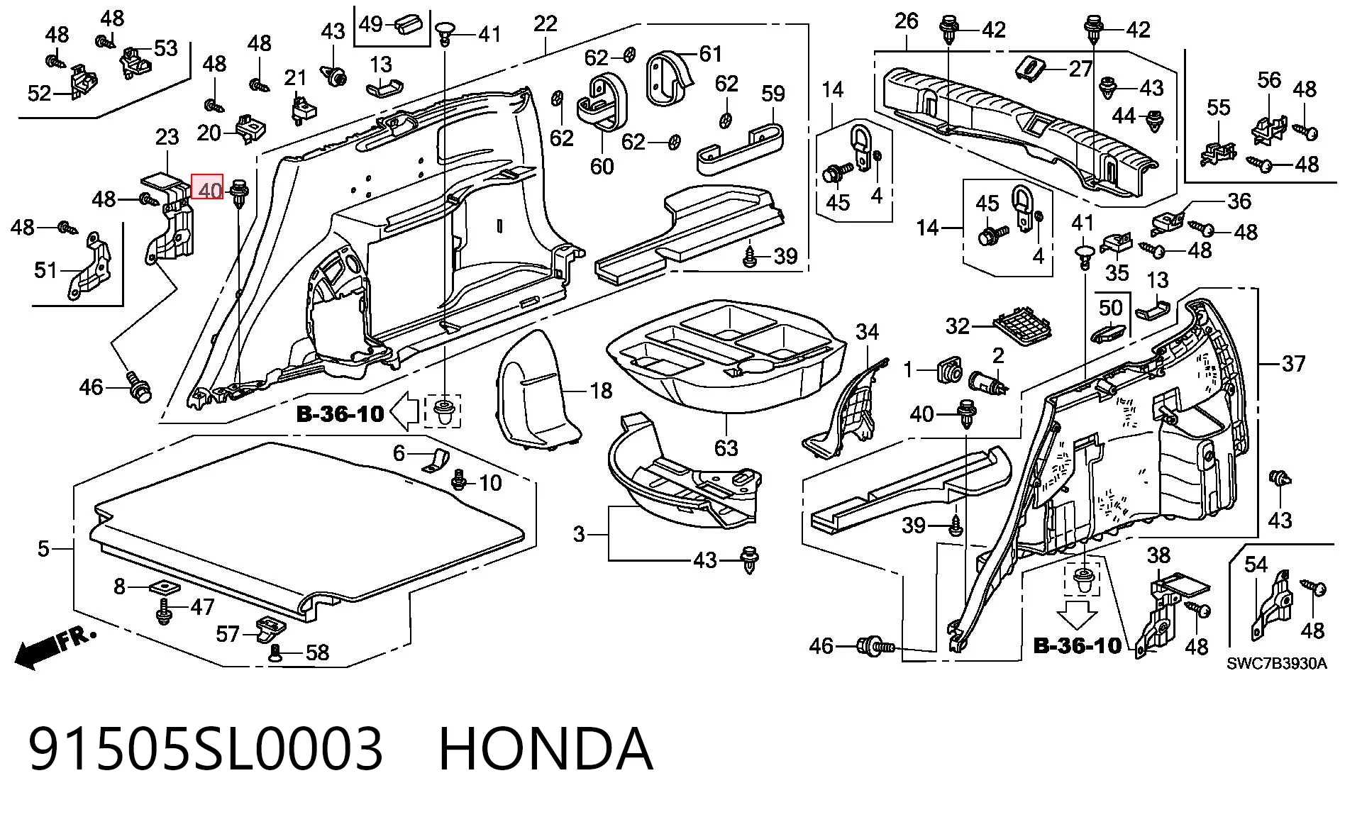 91505SL0003 Honda Cápsula (prendedor) de fixação de placas sobrepostas do acesso