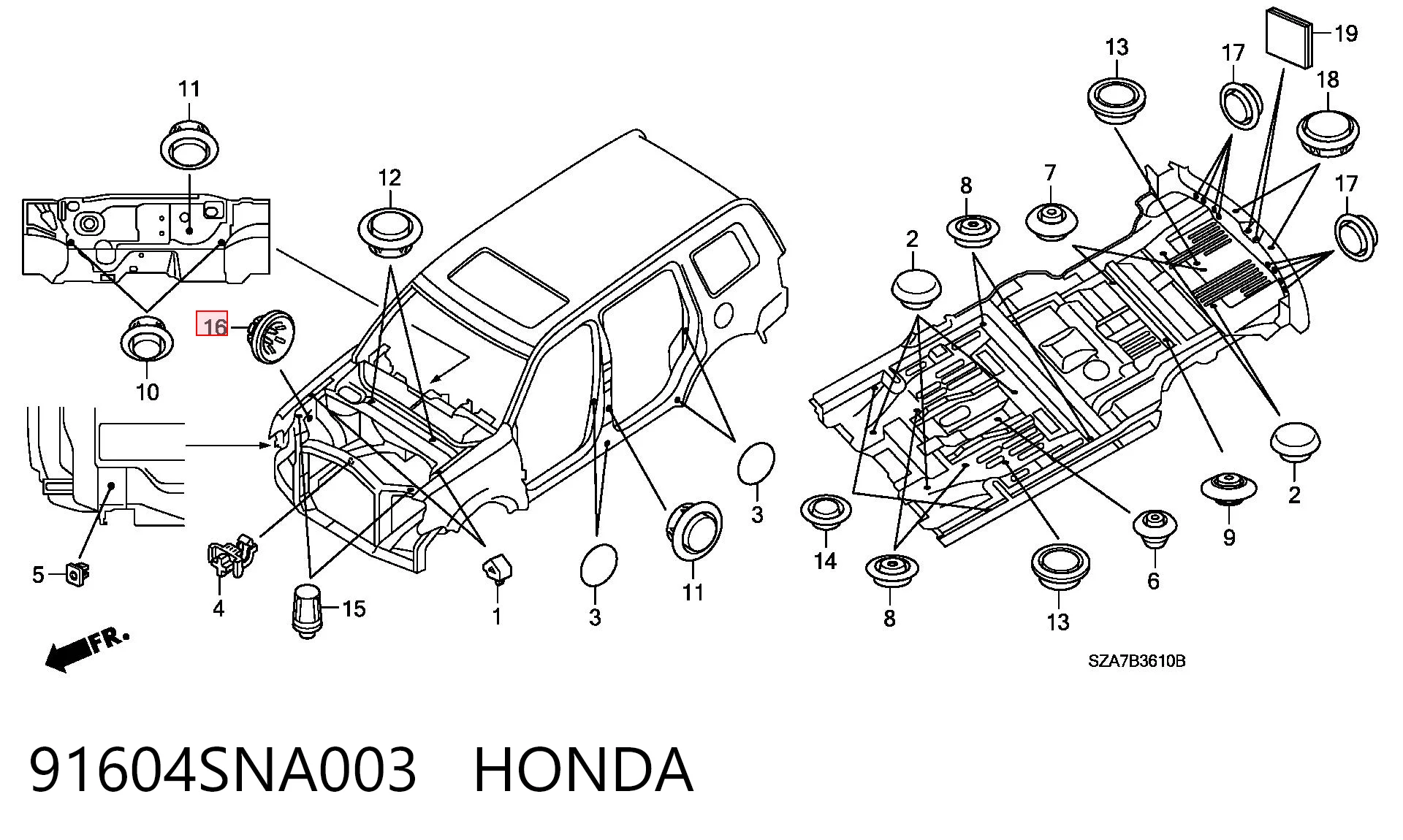 91604SNA003 Honda Fixador de suporte da capota