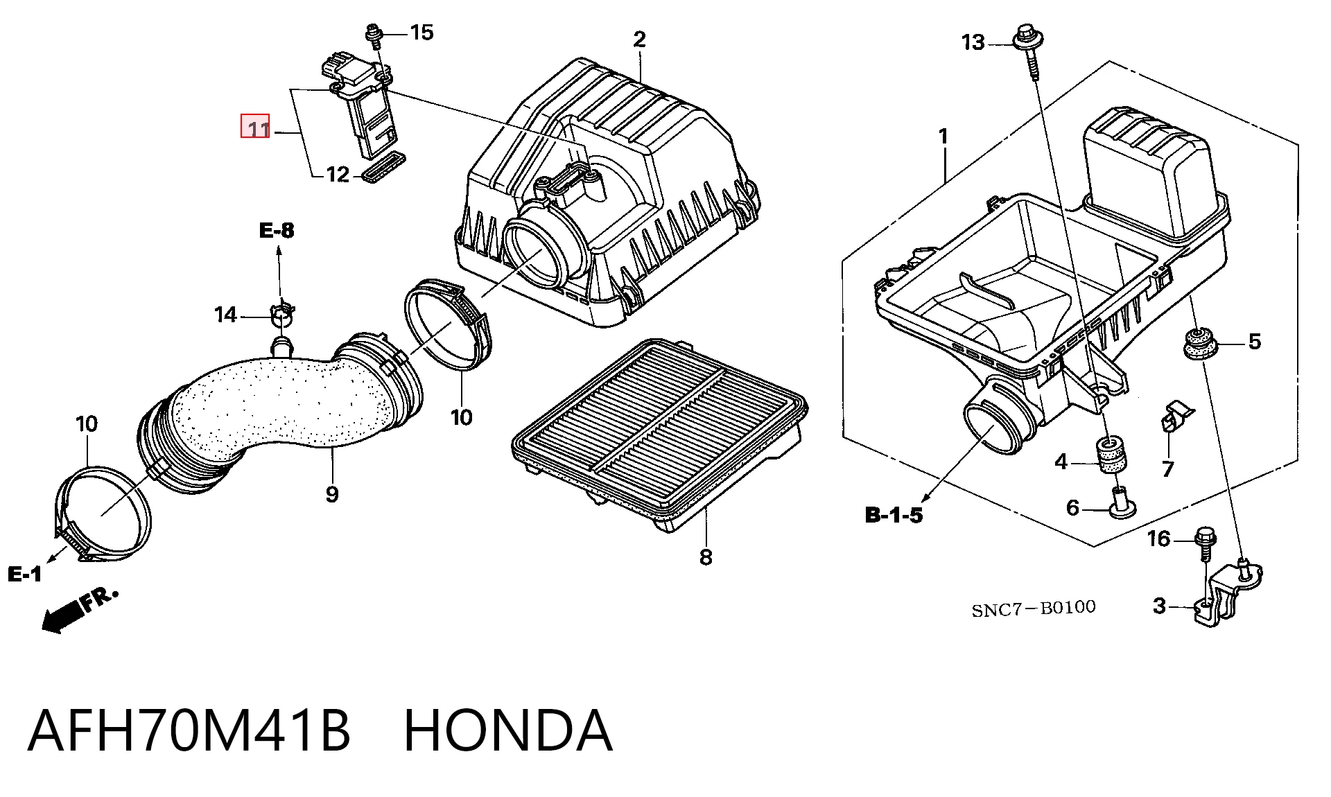 AFH70M41B Honda Sensor de fluxo (consumo) de ar, medidor de consumo M.A.F. - (Mass Airflow)