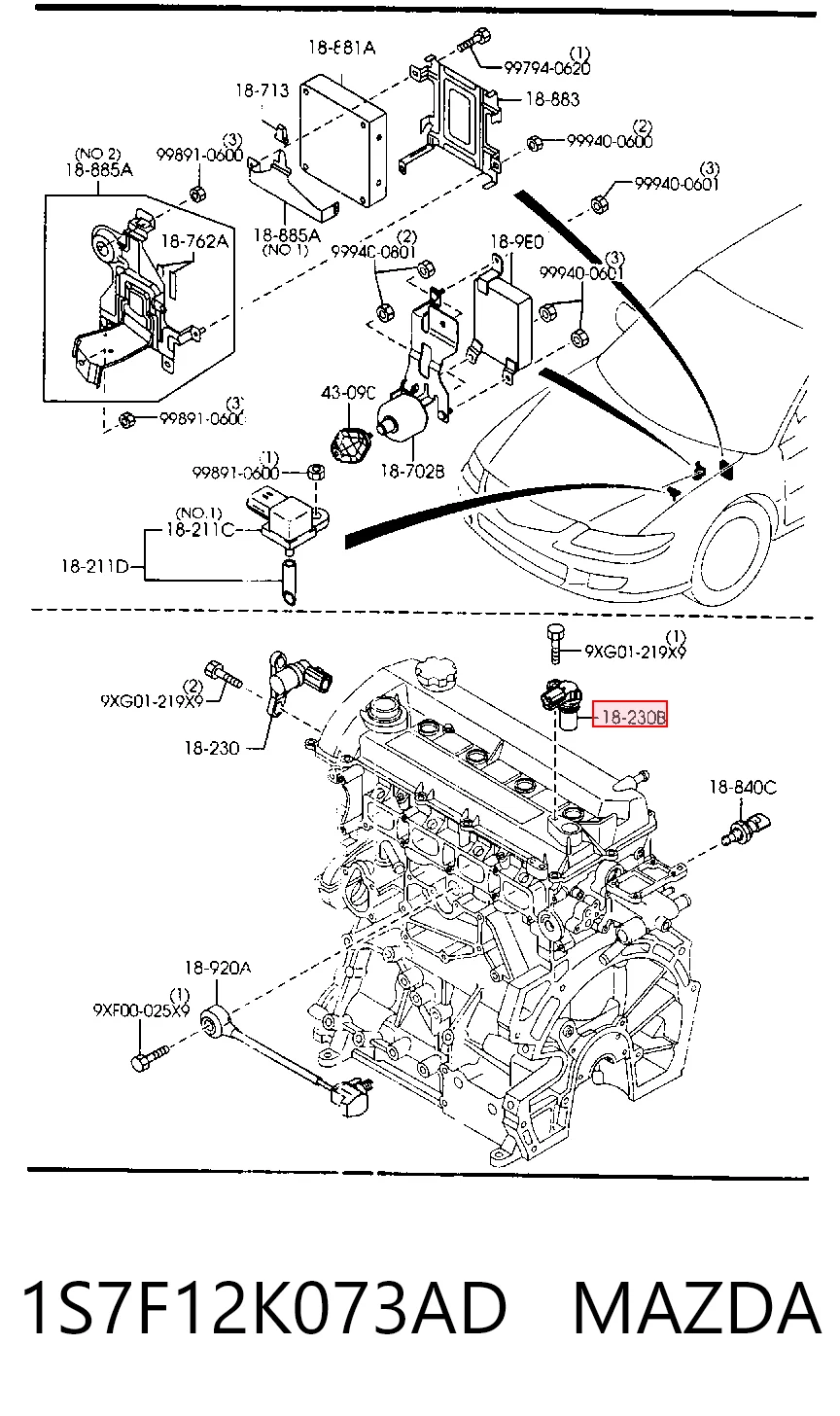 1S7F12K073AD Mazda Sensor de posição da árvore distribuidora