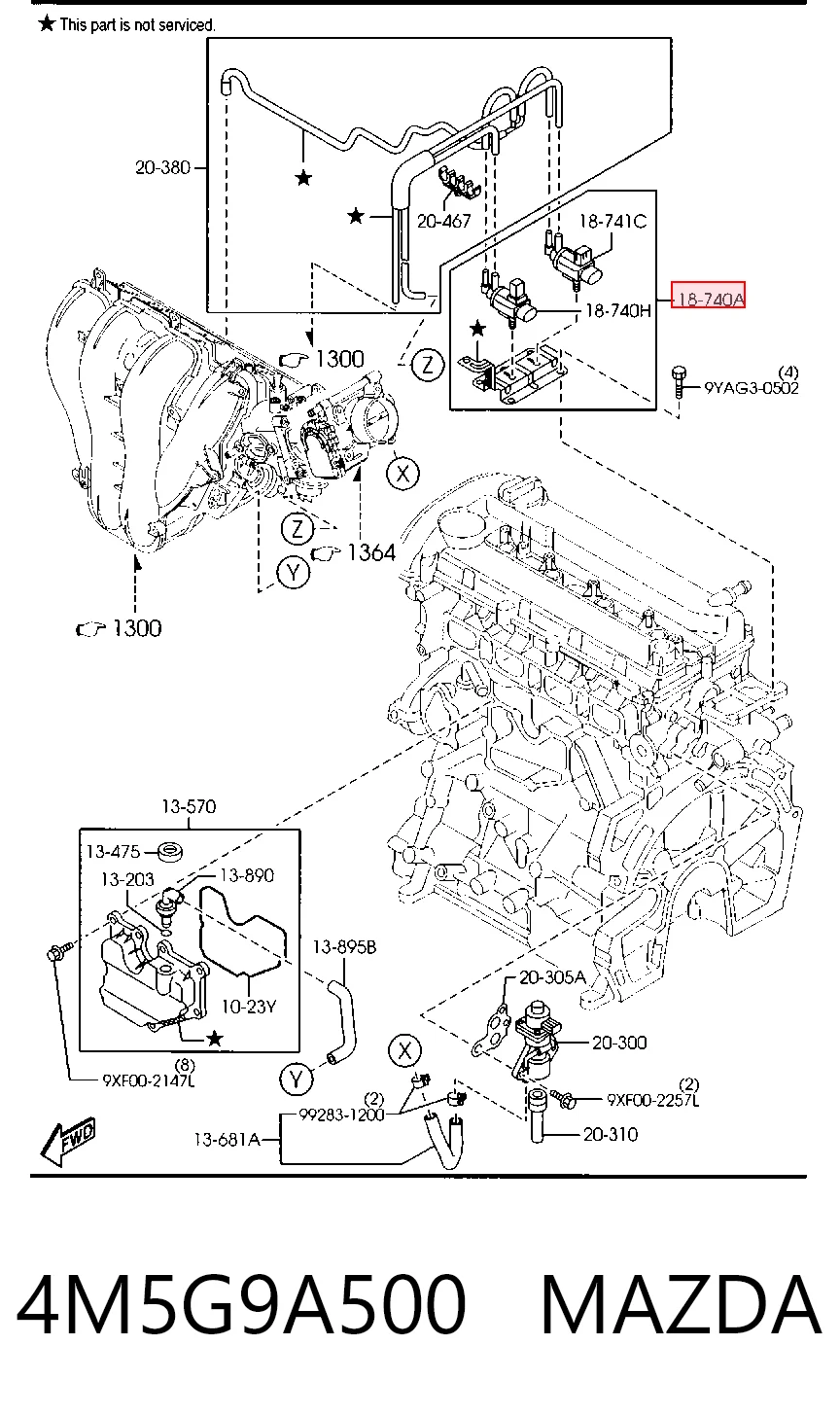 4M5G9A500 Mazda Válvula solenoide de regulação de comporta EGR