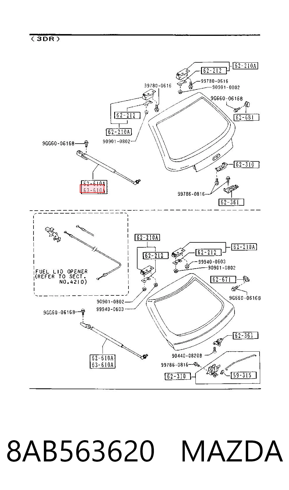Amortecedor de tampa de porta-malas (de 3ª/5ª porta traseira) Mazda 323 F IV BG