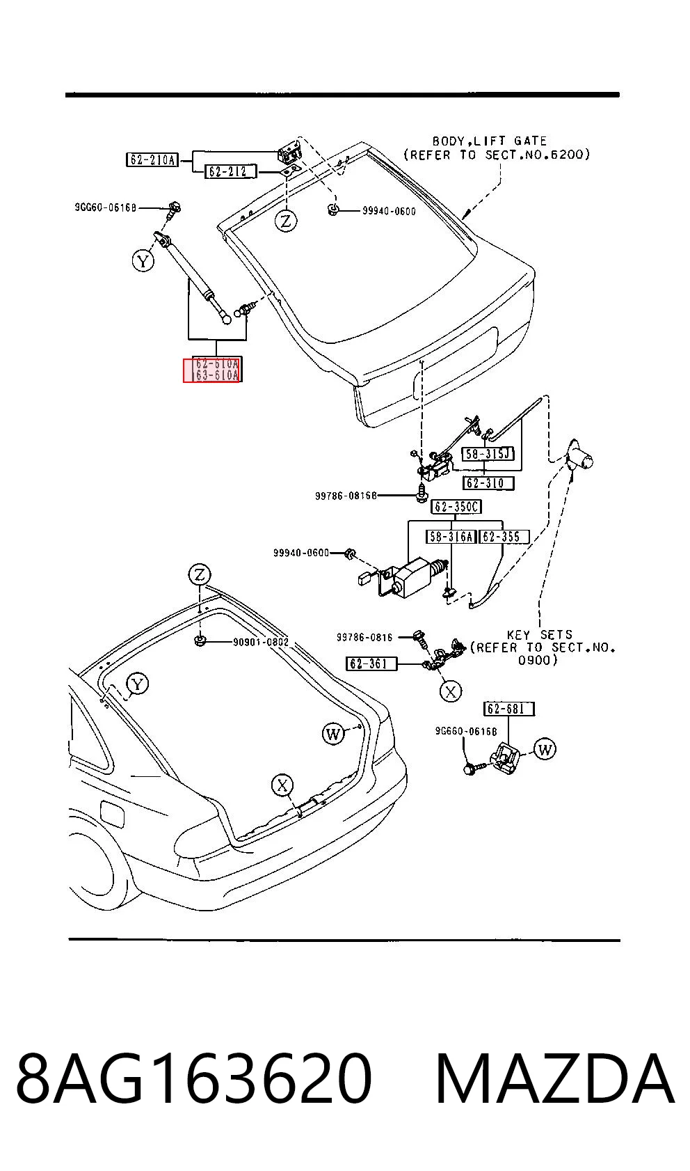 Amortecedor de tampa de porta-malas (de 3ª/5ª porta traseira) Mazda 626 IV GE