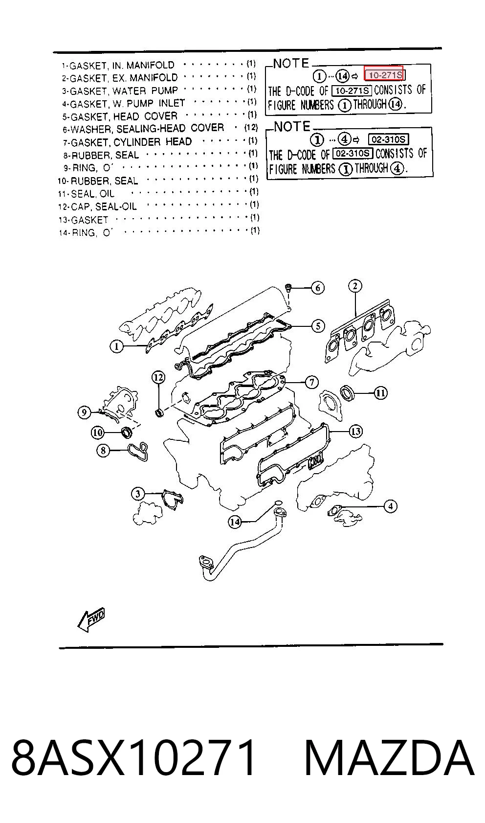 8ASX10271 Mazda Kit de vedantes de motor completo