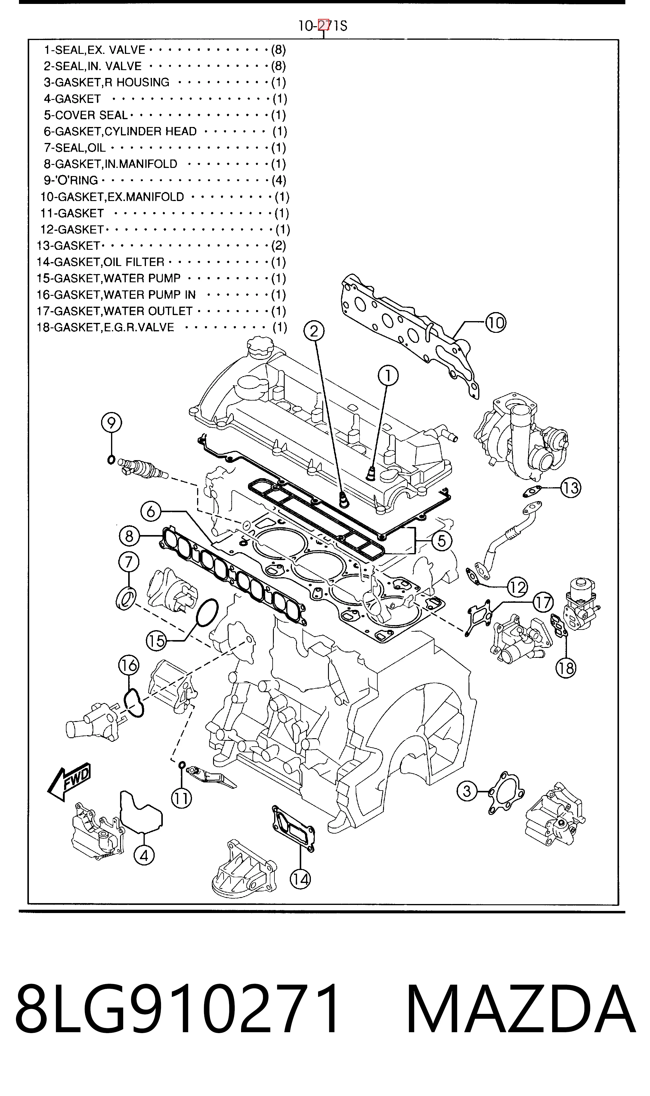 8LG910271 Mazda Kit de vedantes de motor completo