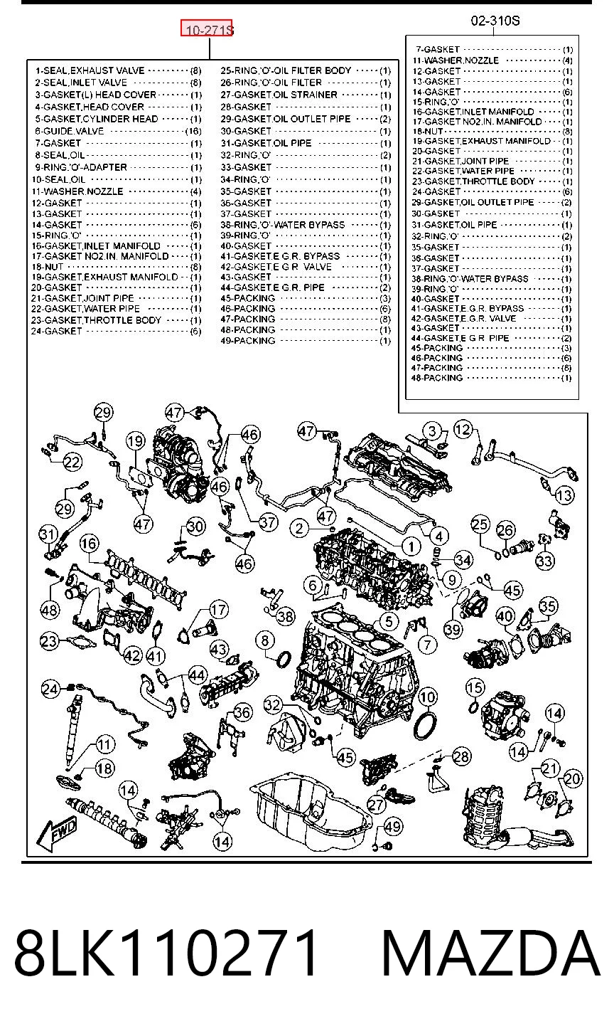 8LK110271 Mazda Kit de vedantes de motor completo