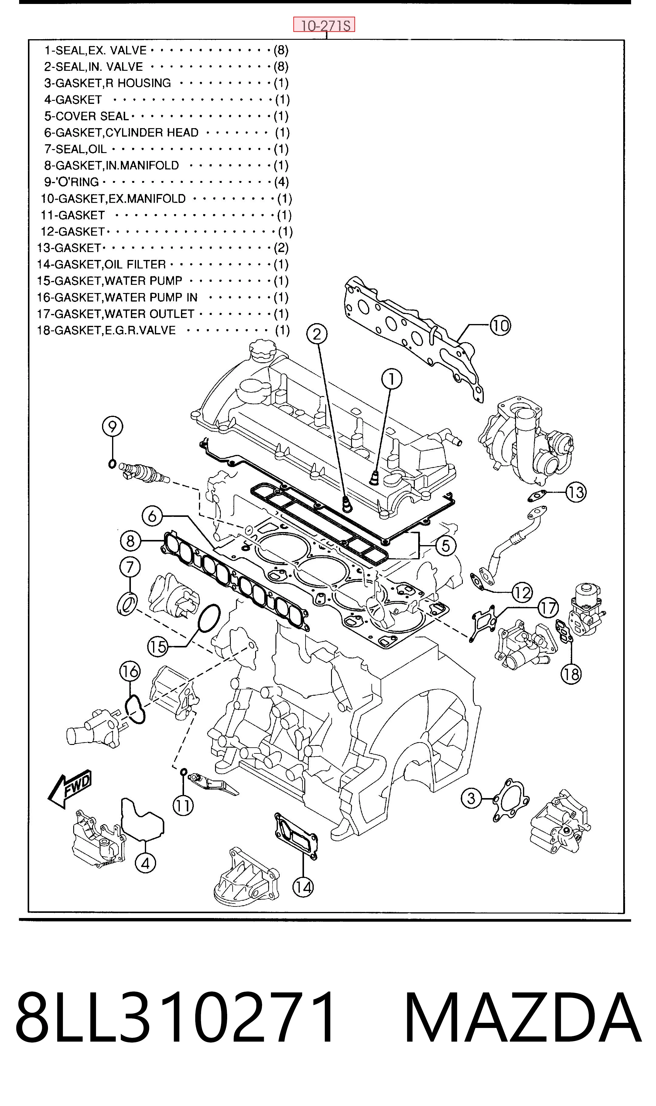 8LL310271 Mazda Kit de vedantes de motor completo
