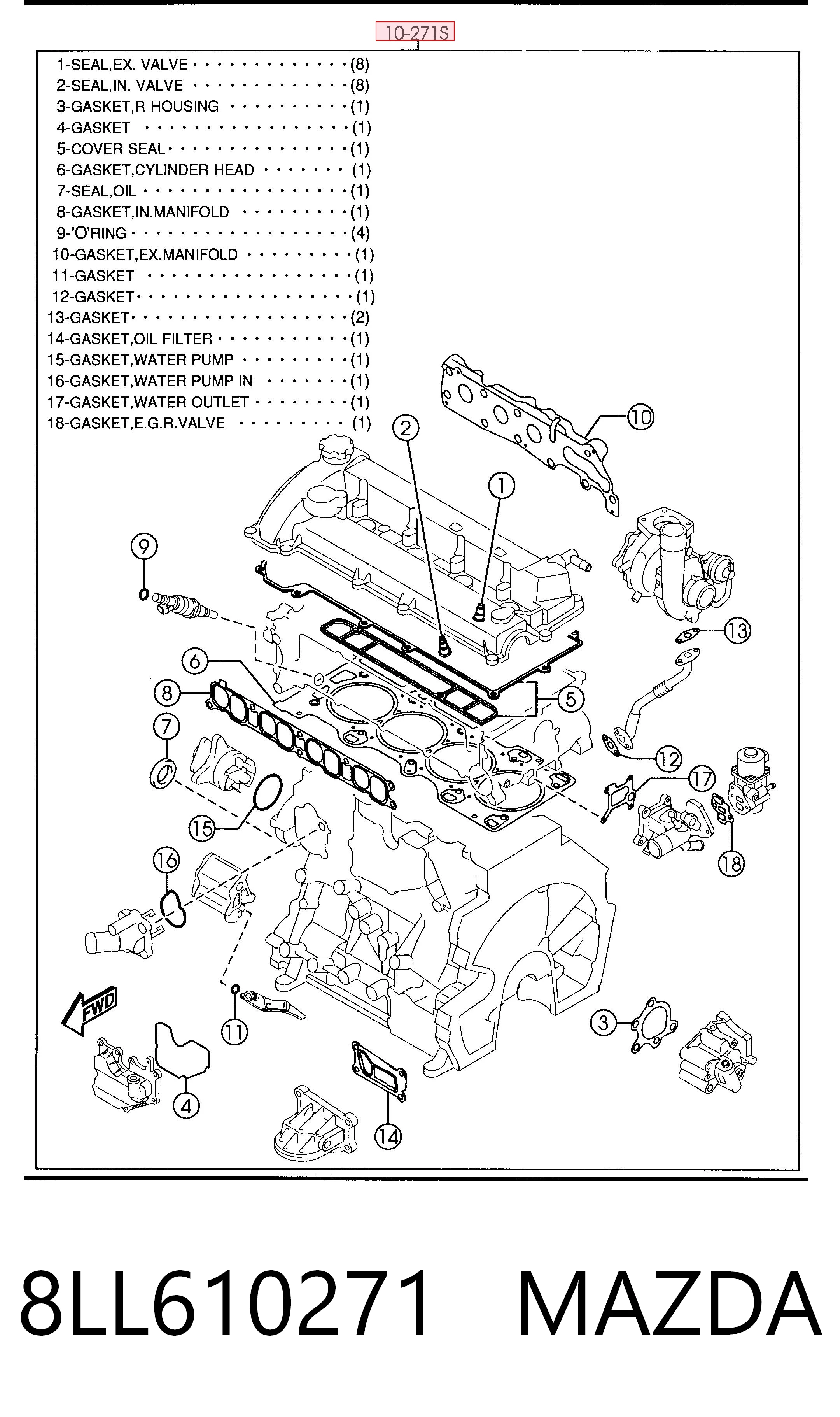 8LL610271 Mazda Kit de vedantes de motor completo